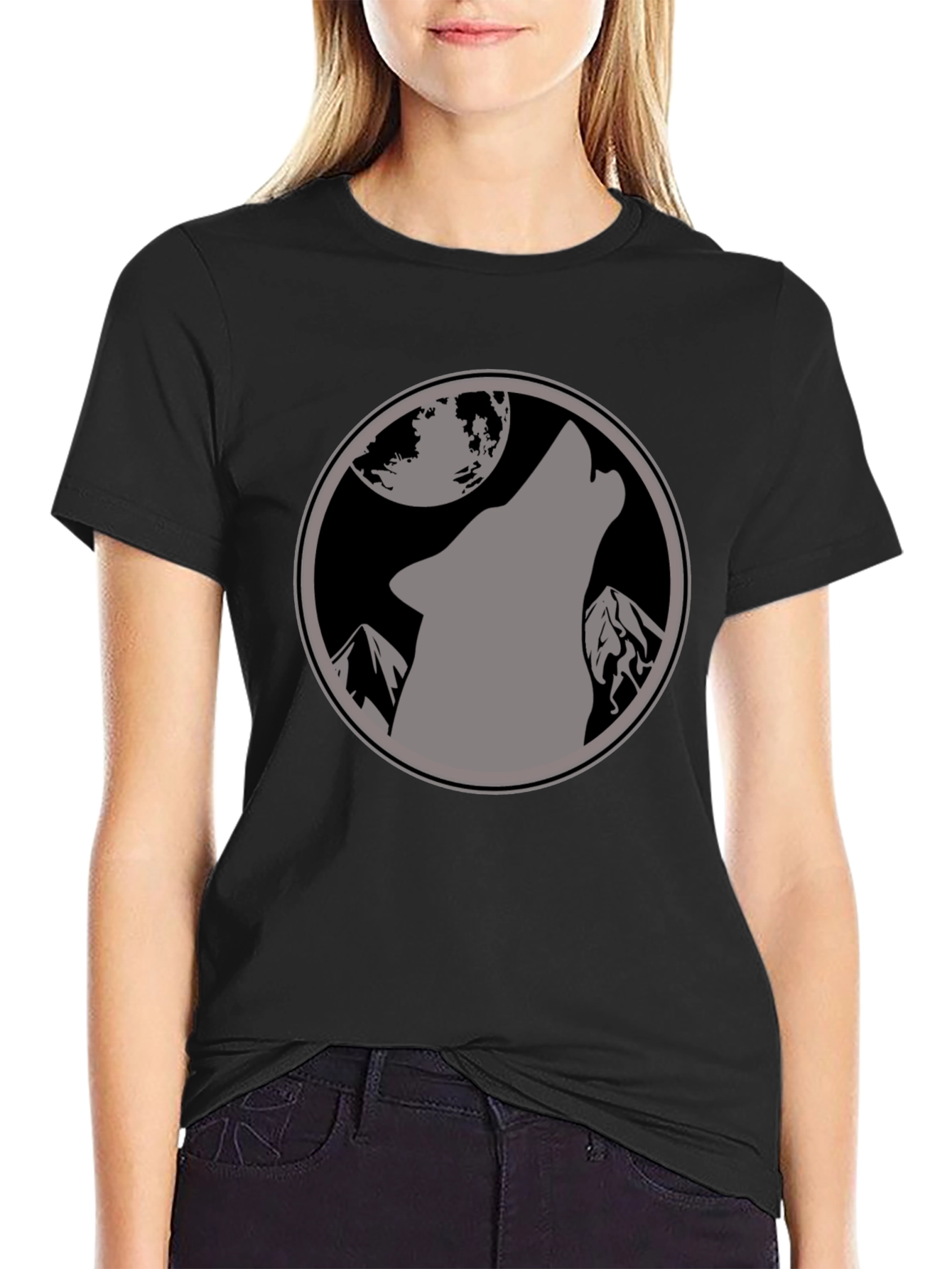 Black Wolf Moon Graphic T-Shirt - Black view 2