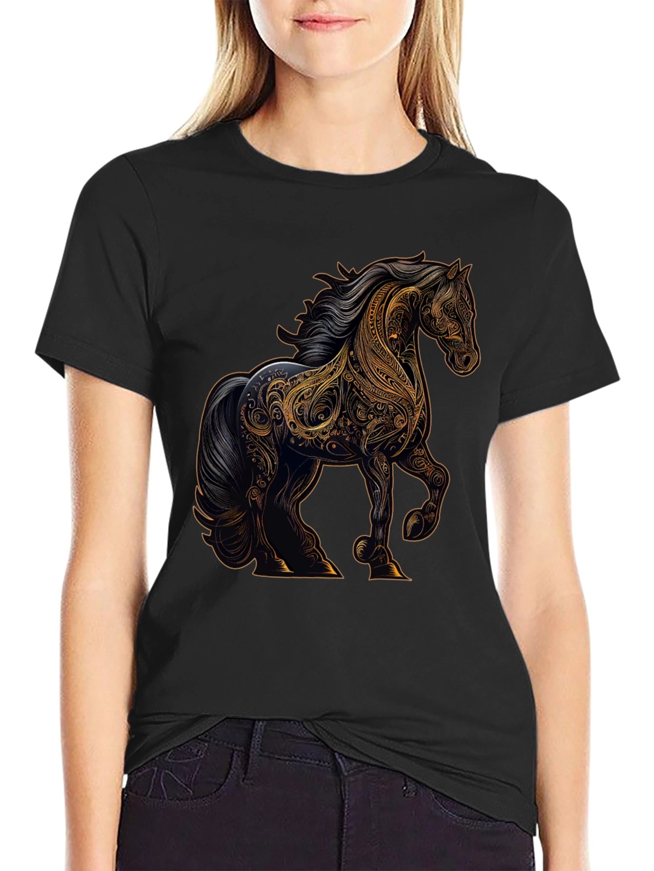 Black Majestic Horse Graphic Tee - Black view 2