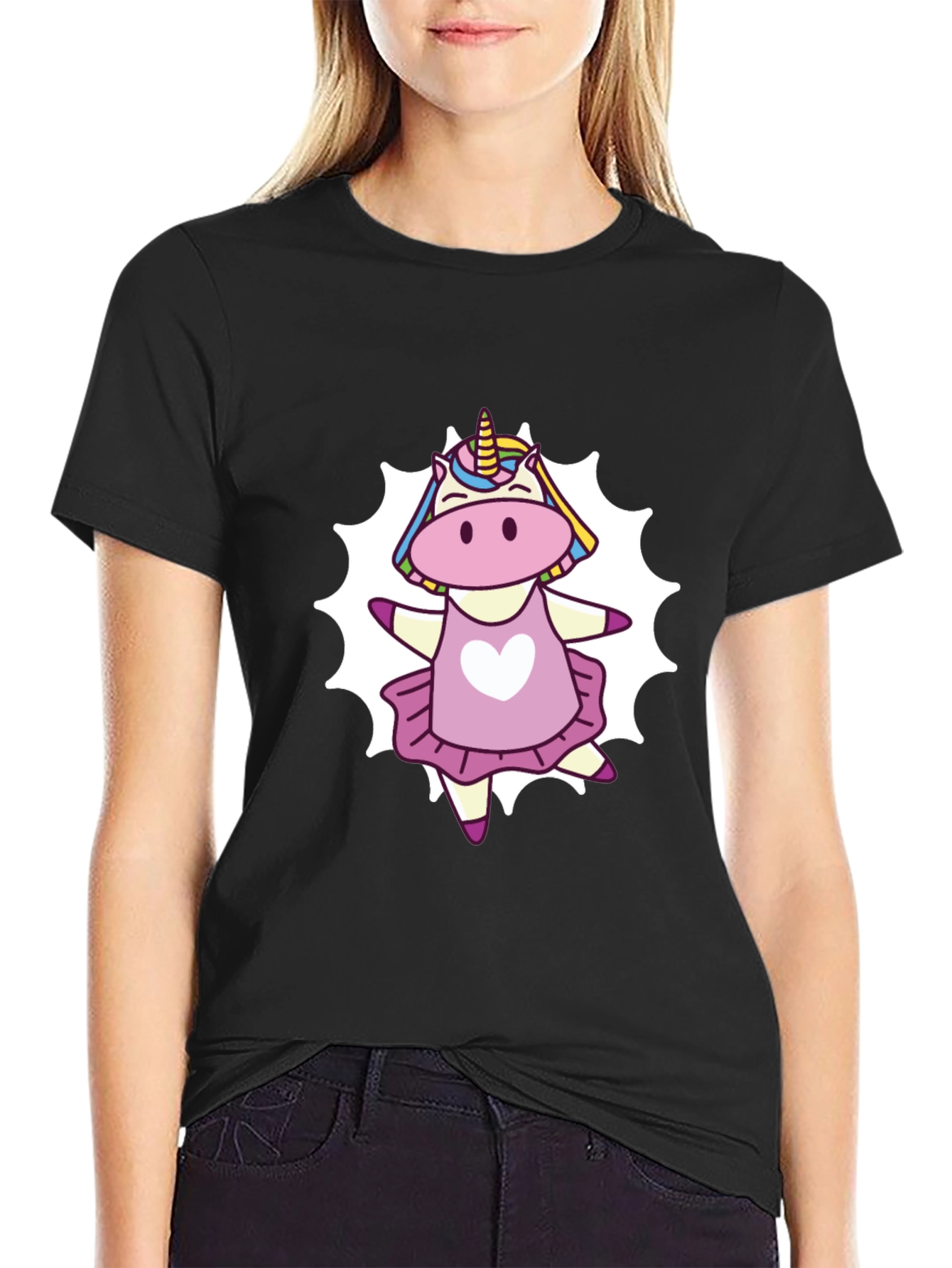Black Unicorn Dancer Graphic T-Shirt - Cute Cartoon Tee view 2