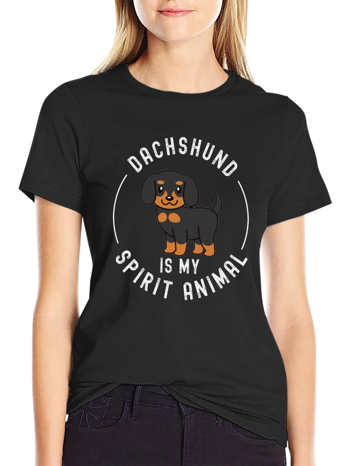 Black Dachshund Spirit Animal Black Graphic Tee view 2