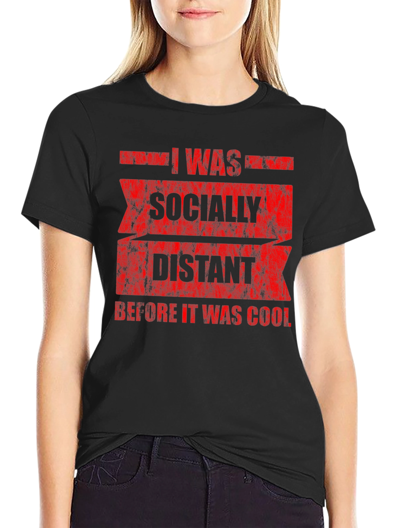 Black Socially Distant T-Shirt - Funny Slogan Tee view 2