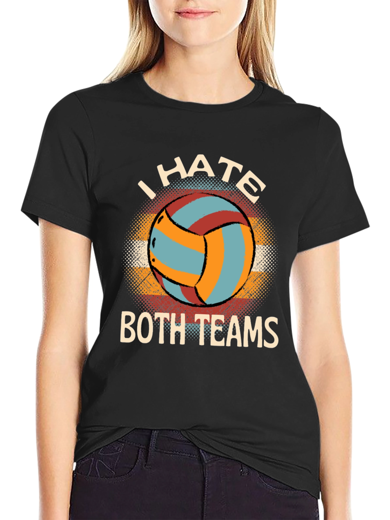 Black I Hate Both Teams Volleyball Graphic Tee view 2