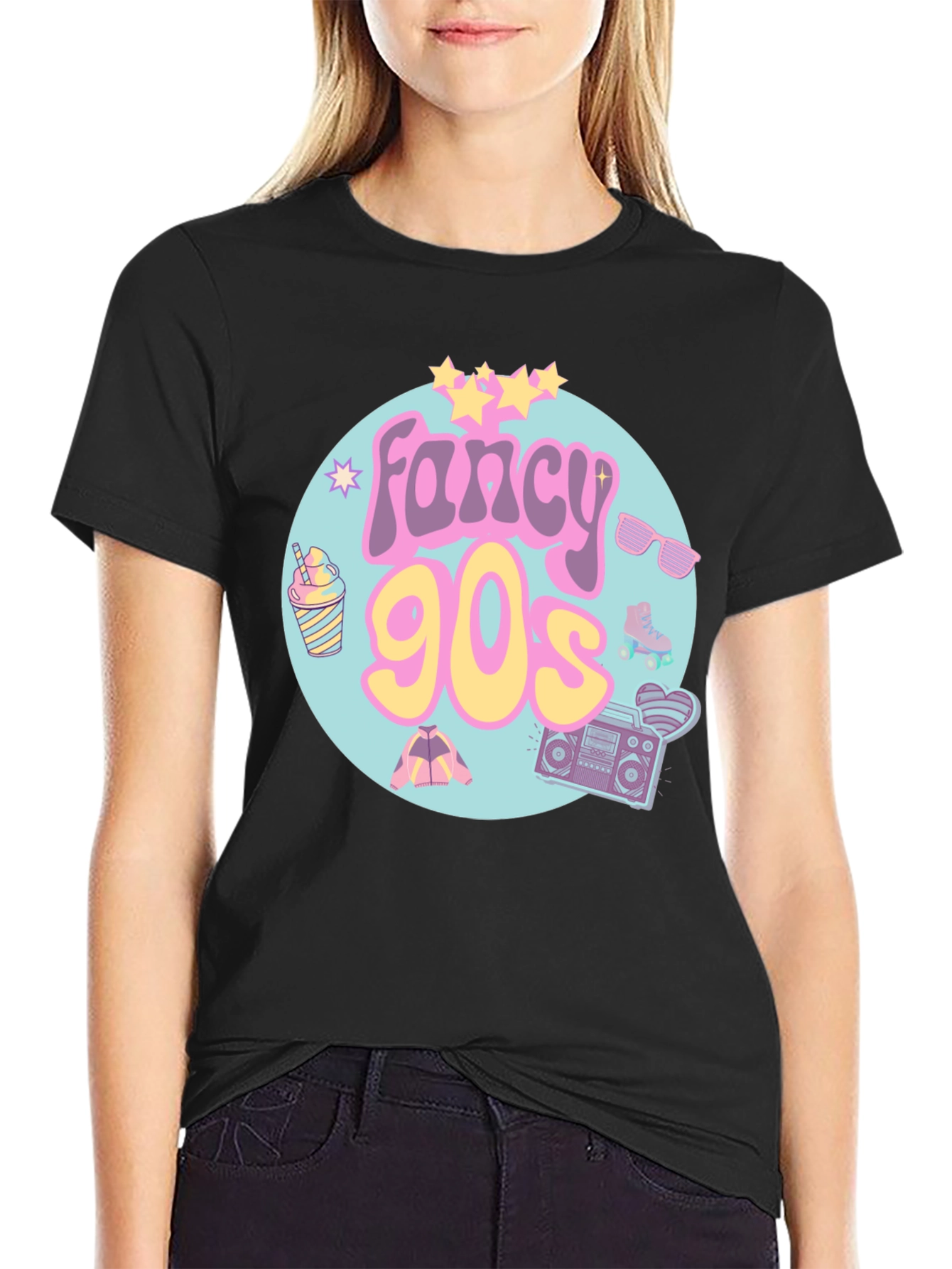 Black Fancy 90s Graphic Tee - Retro Style view 2