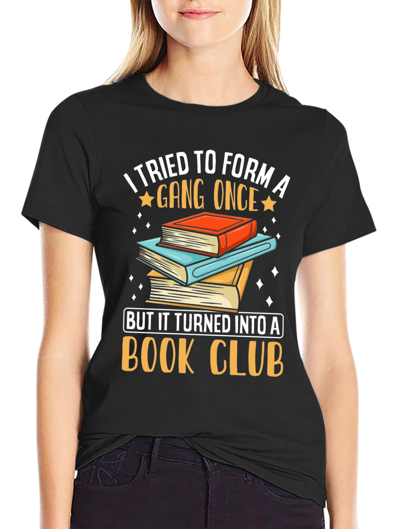 Black Funny Book Club T-Shirt, Gang Turned Book Club Tee view 2