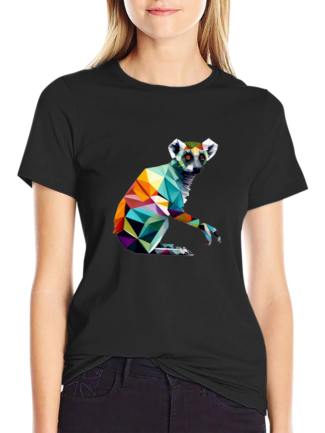 Black Geometric Lemur Graphic Tee - Modern Black T-Shirt view 2