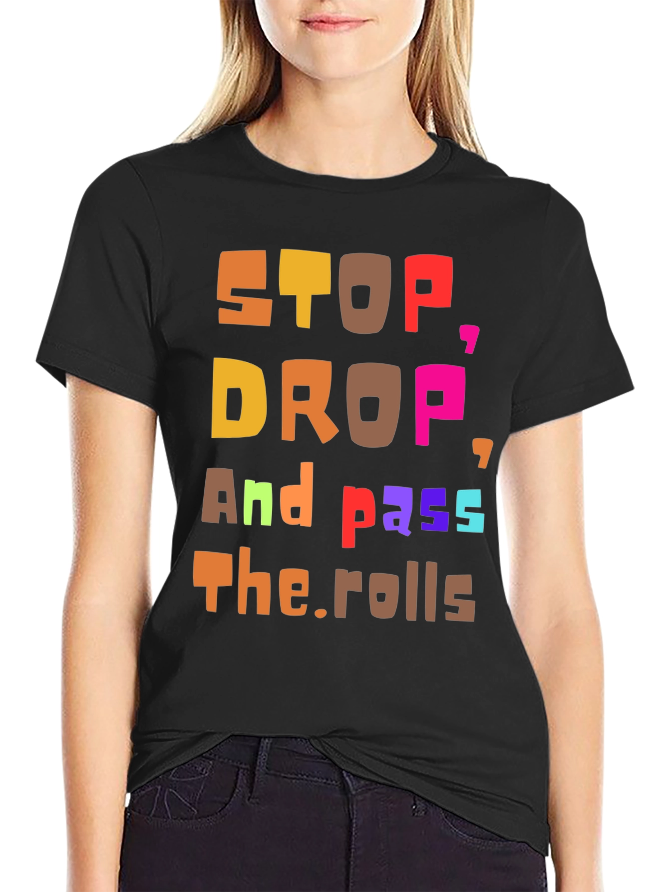 Black Stop, Drop, and Pass the Rolls Graphic Tee view 2