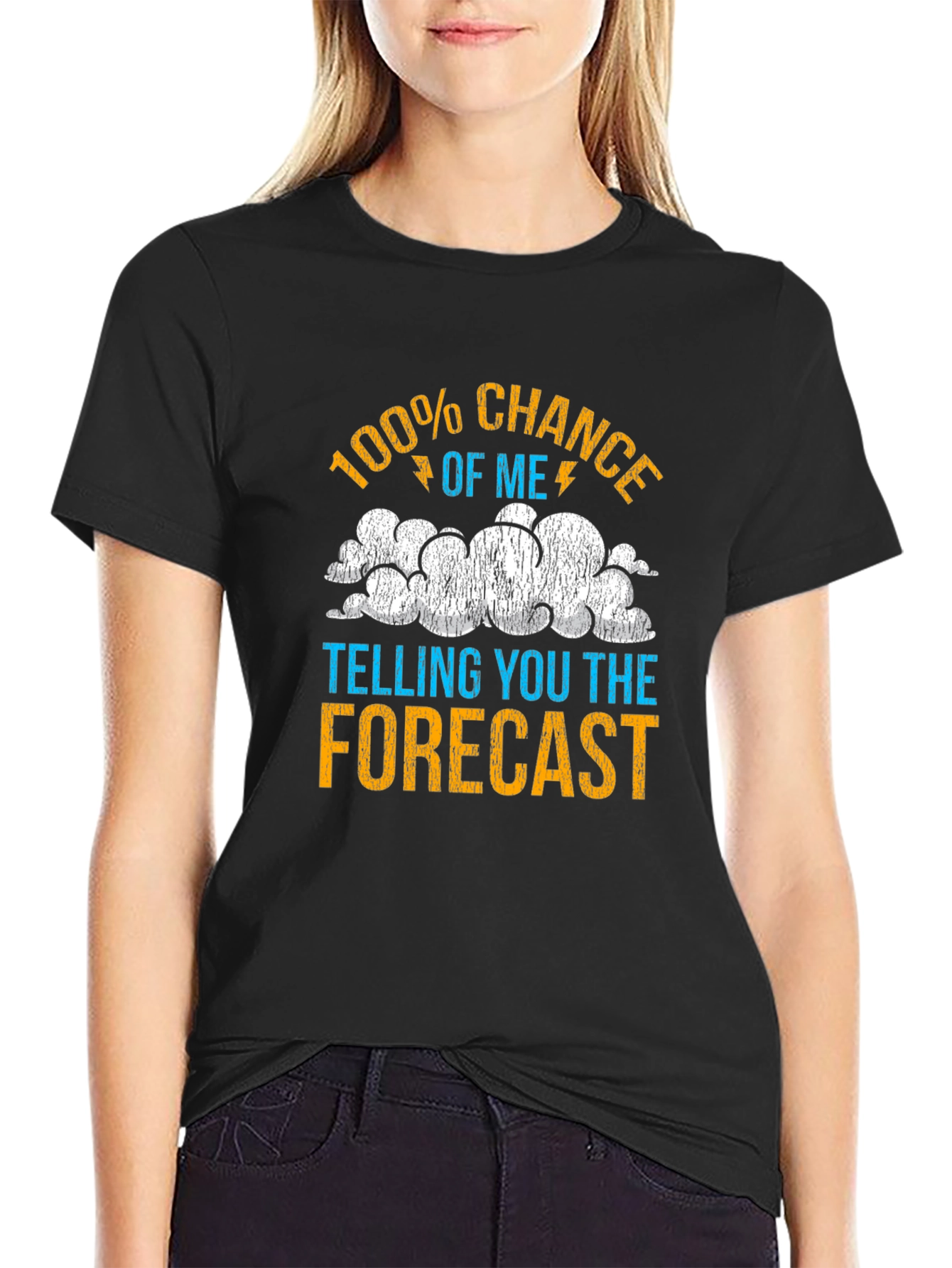 Black Funny Weather Forecast T-Shirt - 100% Chance Tee view 2