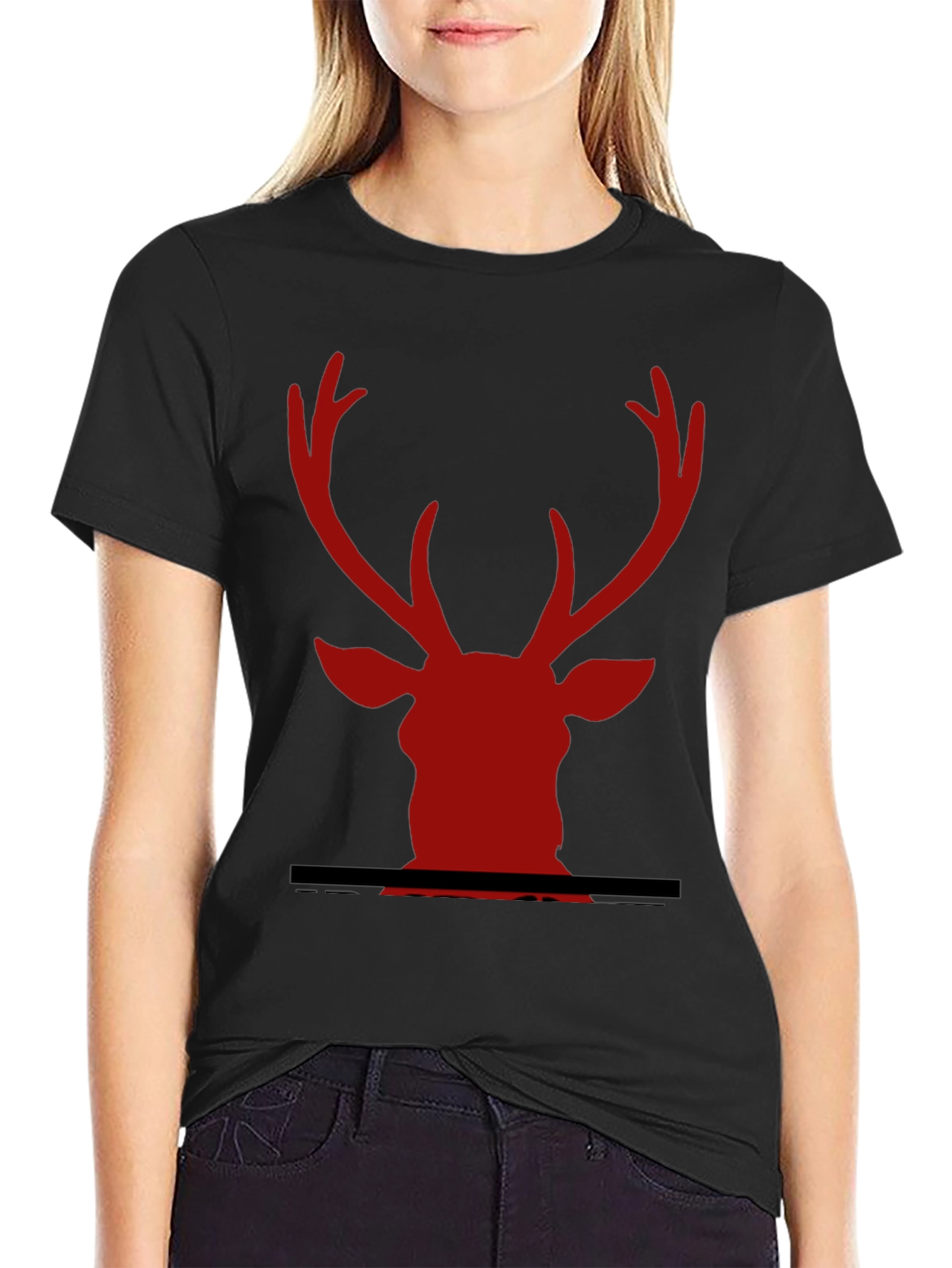 Black Red Deer Head Graphic Black T-Shirt view 2