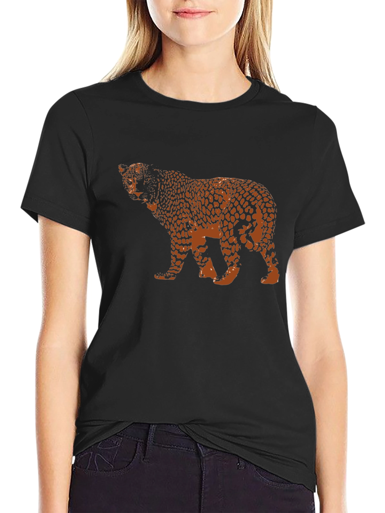 Black Leopard Print Black T-Shirt view 2