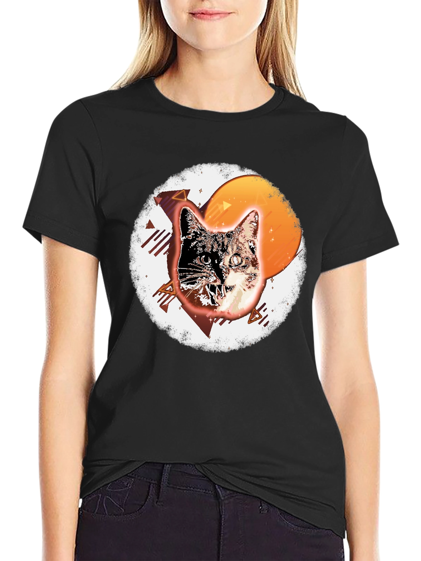 Black Retro Cat Graphic Tee - Cool Vintage Style view 2