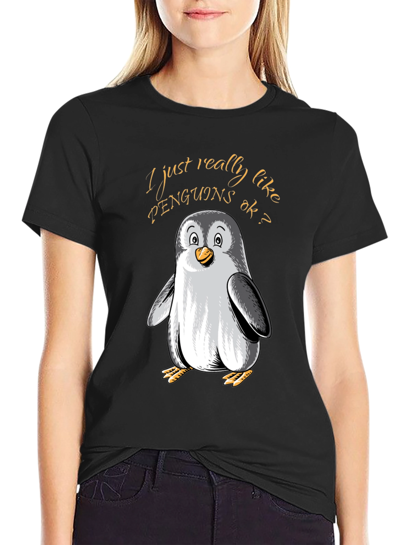 Black Penguin Lover's Tee: I Just Really Like Penguins view 2