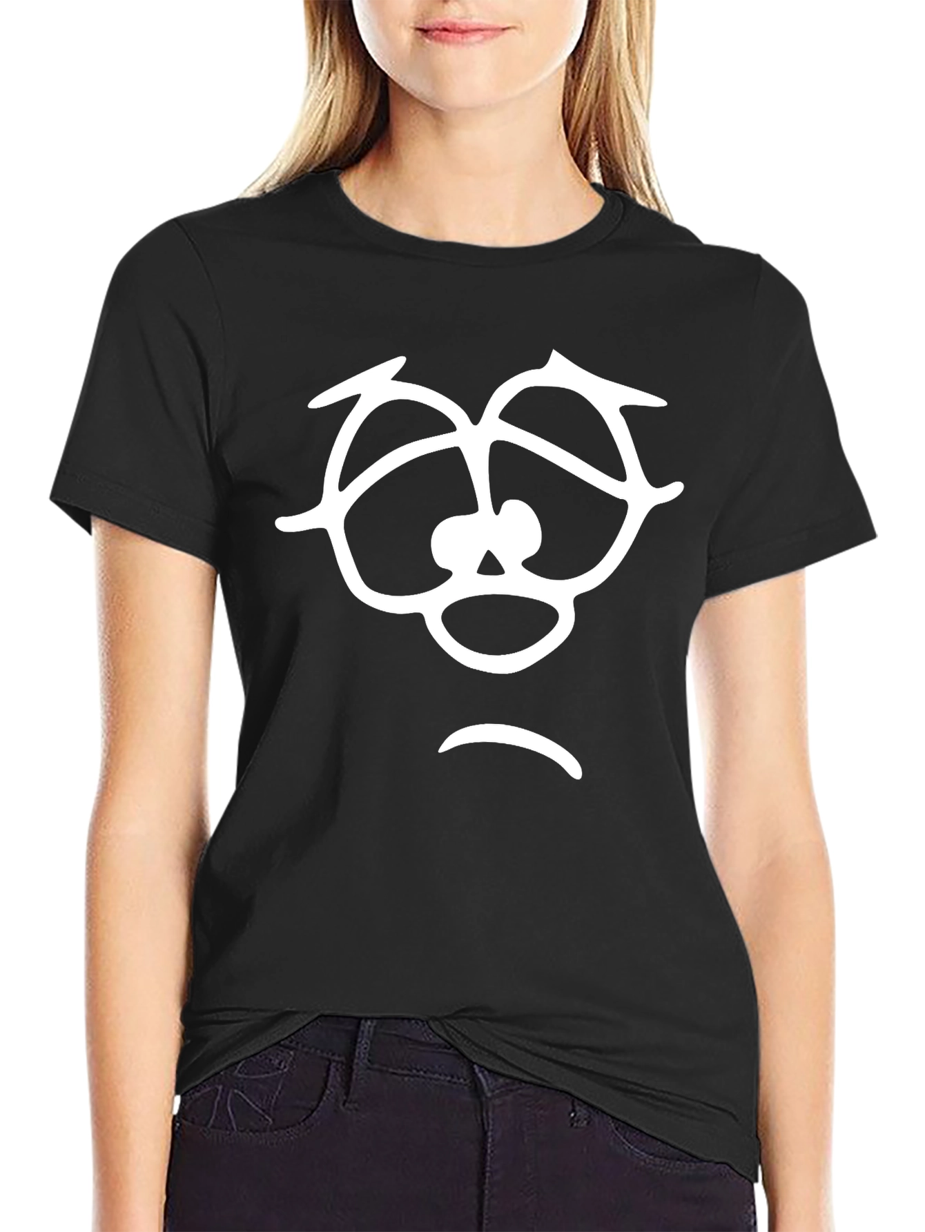 Black Sad Face Graphic T-Shirt - Unisex Black Tee view 2
