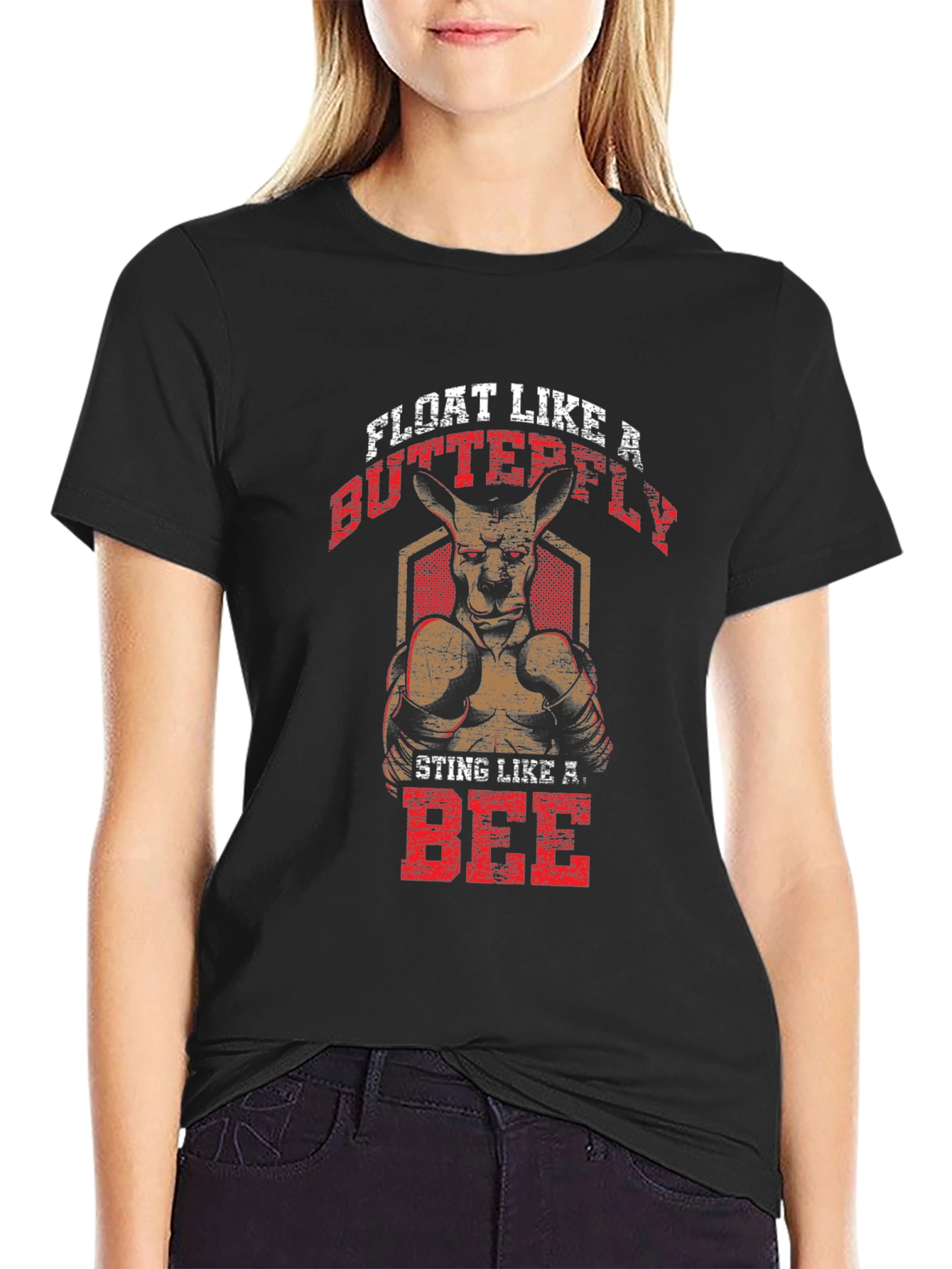 Black Kangaroo Boxer T-Shirt: Float Like a Butterfly view 2