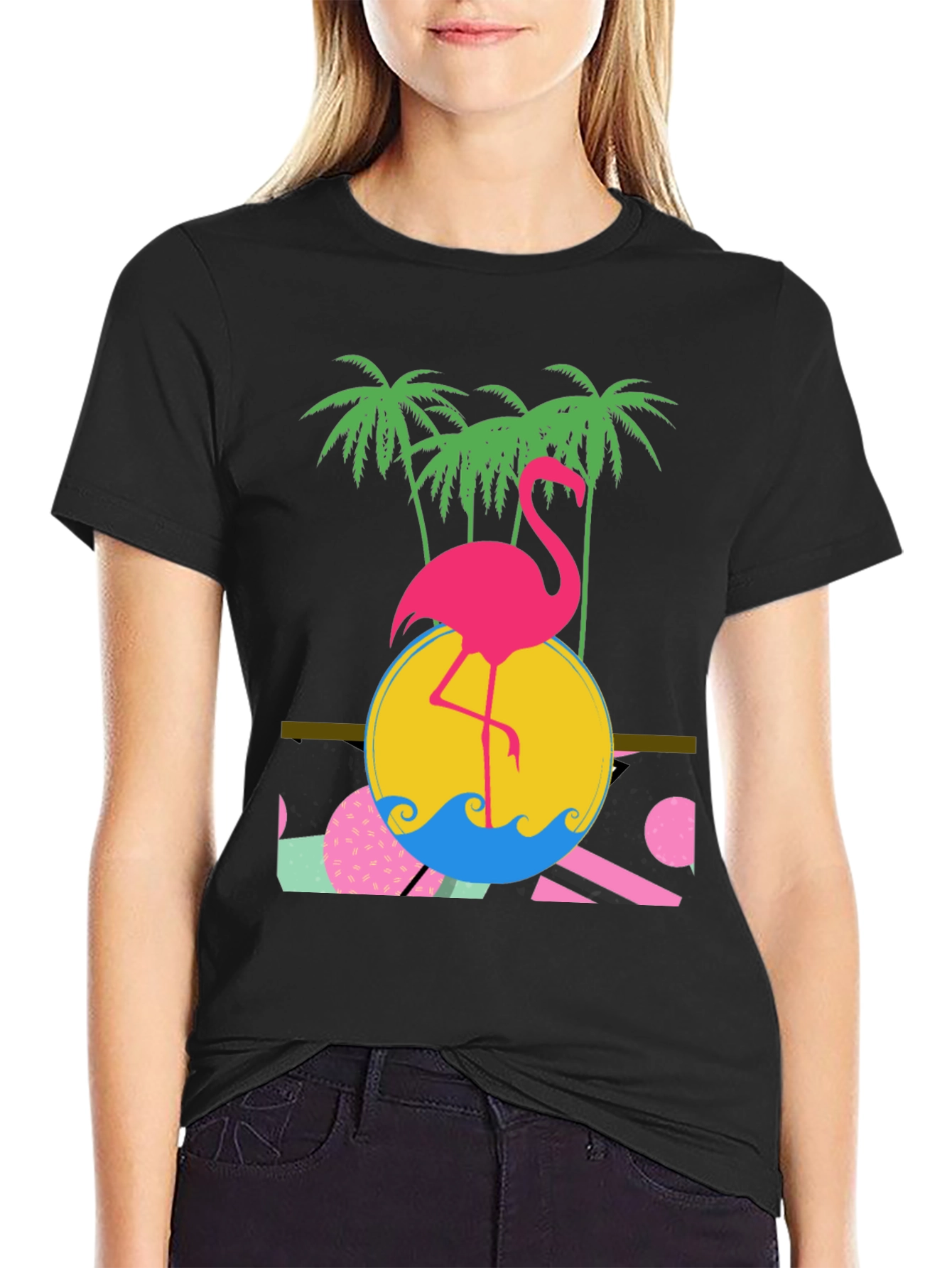 Black Retro Flamingo Graphic T-Shirt - Tropical Summer Vibes view 2