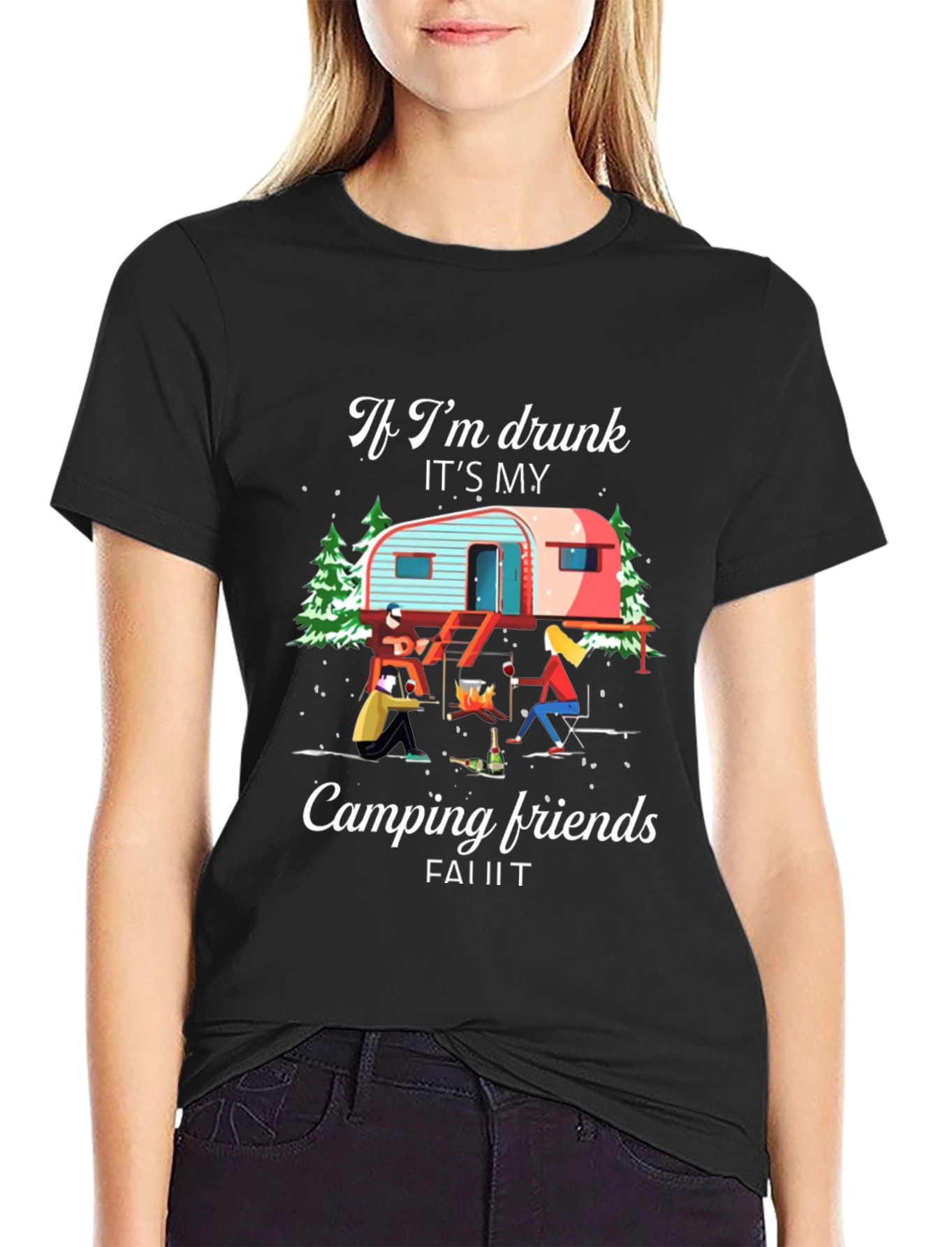 Black Funny Camping Friends Graphic Tee view 2