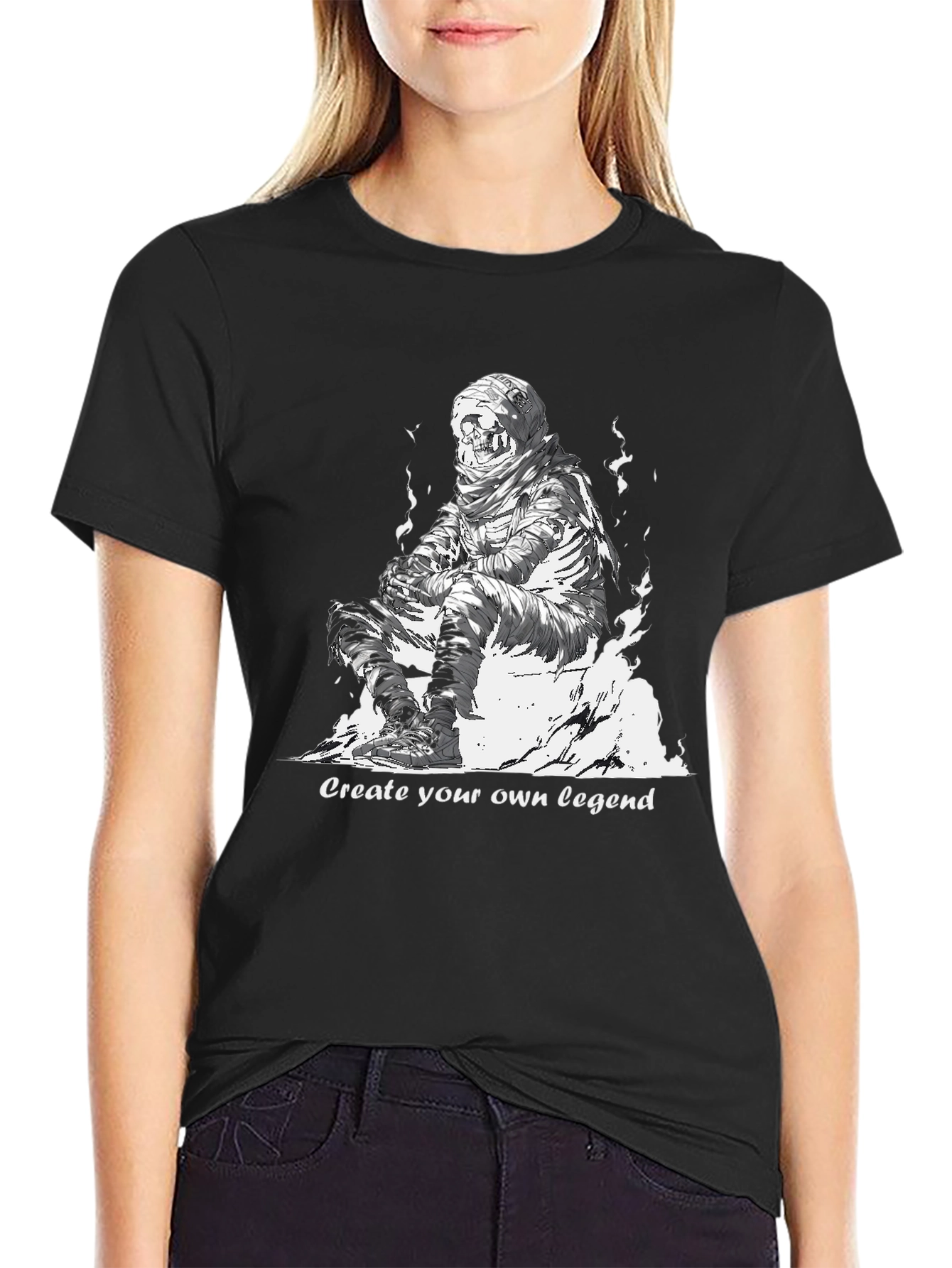 Black Skull Mummy Graphic Tee - Create Your Legend view 2