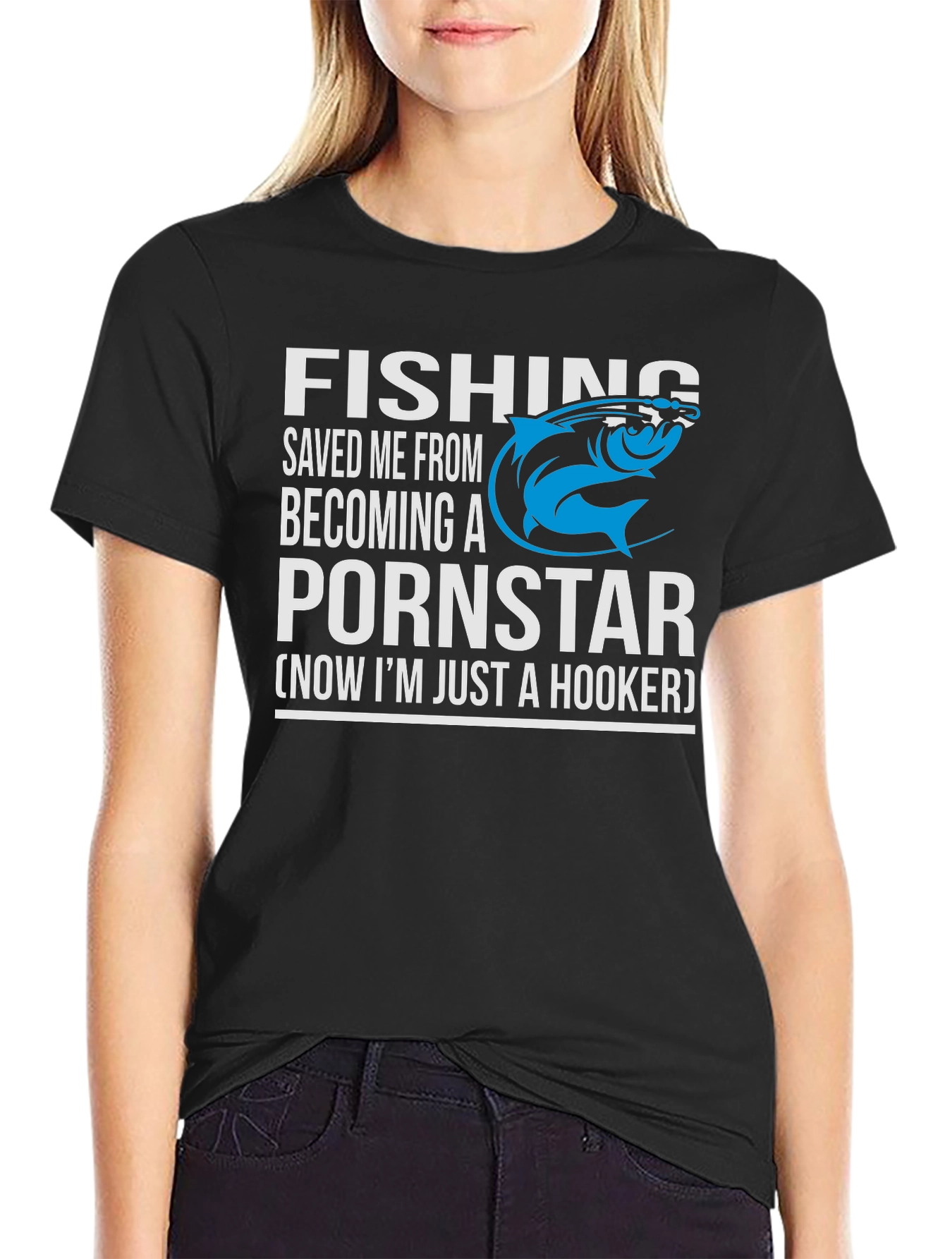 Black Fishing Saved Me Humor Graphic T-Shirt view 2