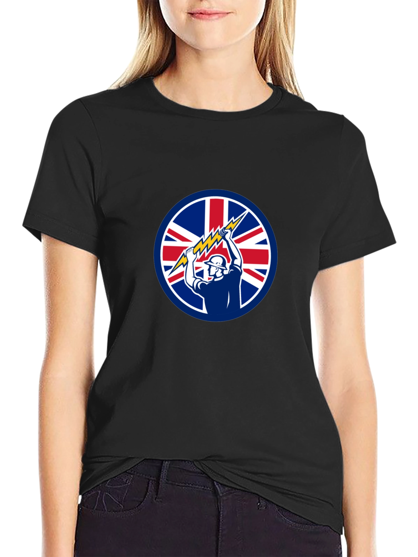 Black British Electrician Graphic T-Shirt view 2