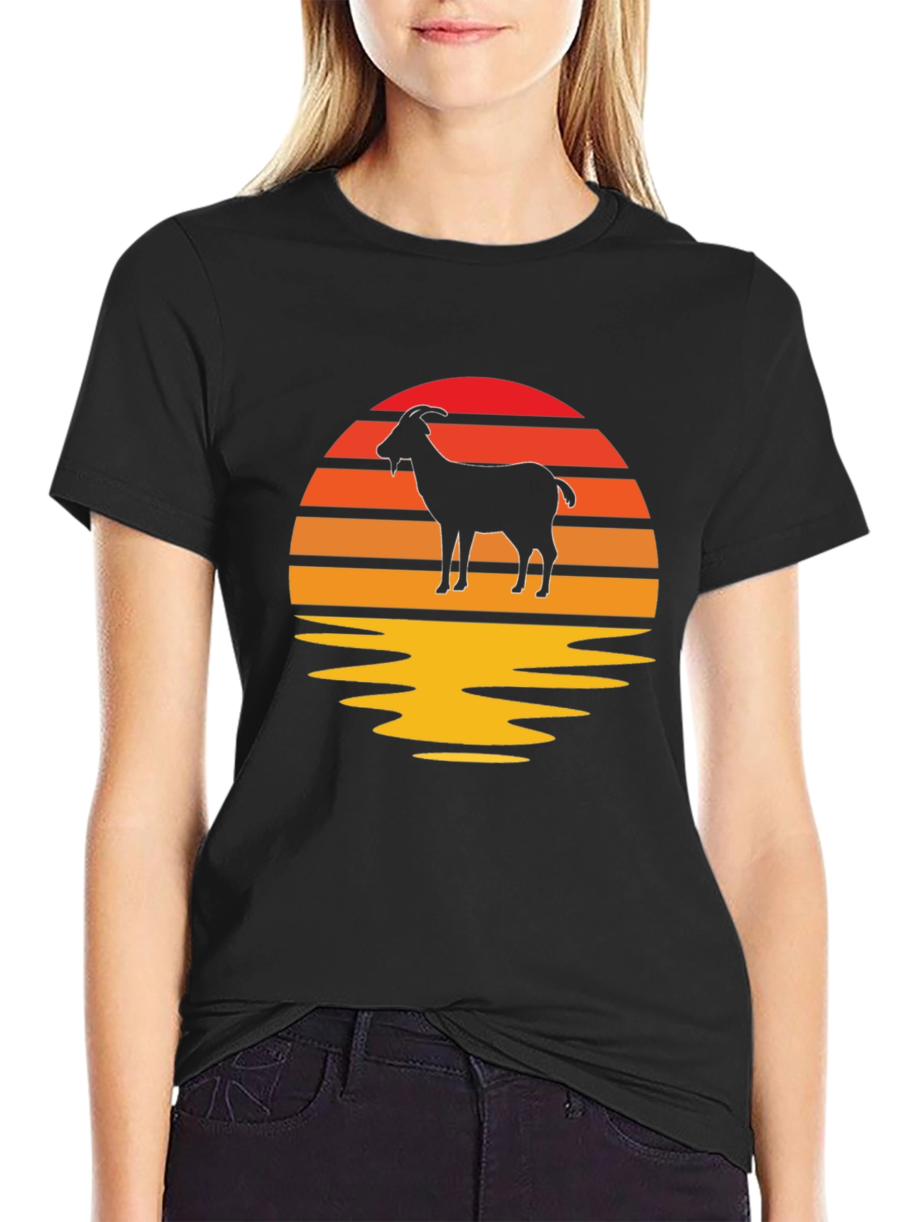 Black Goat Silhouette Sunset Graphic Tee view 2