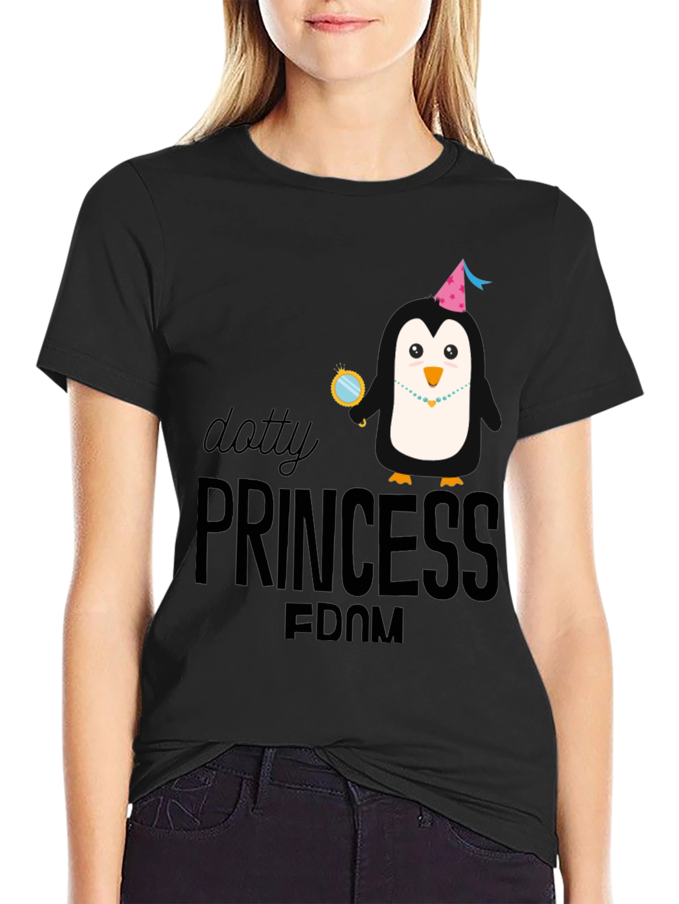 Black Penguin Princess T-Shirt - Dotty Kingdom Tee view 2