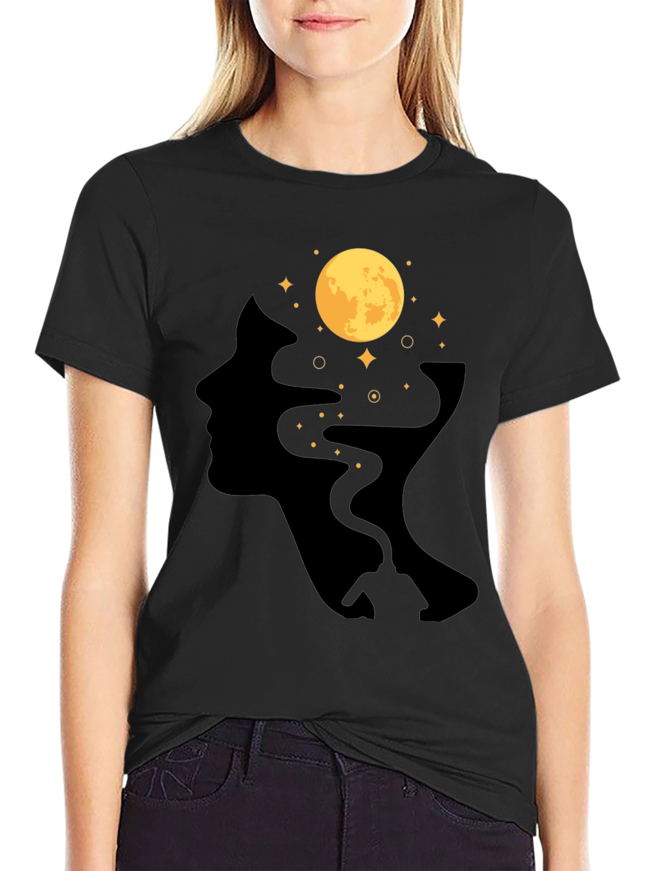 Black Moonlit Mind T-Shirt - Black Graphic Tee view 2