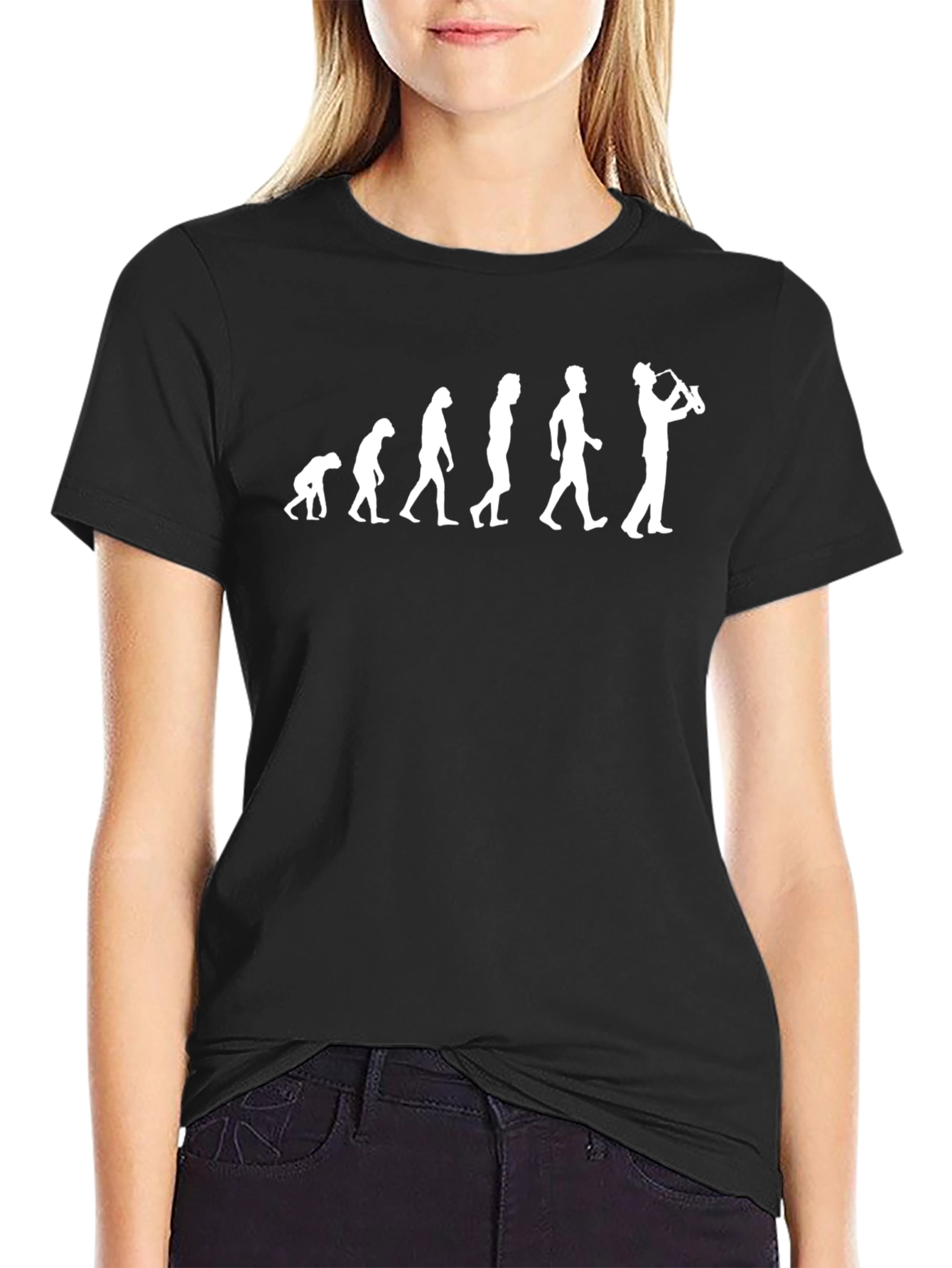 Black Evolution of Saxophone Player Black T-Shirt view 2