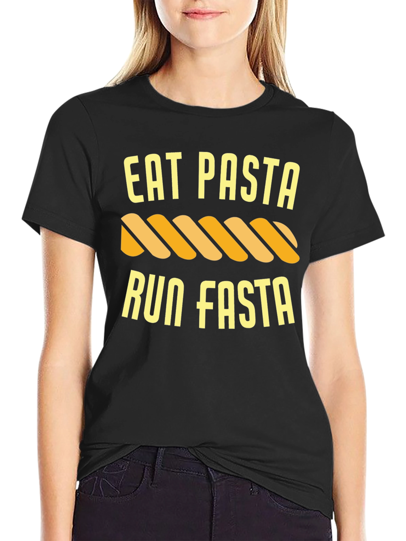 Black Eat Pasta Run Fasta Funny T-Shirt view 2