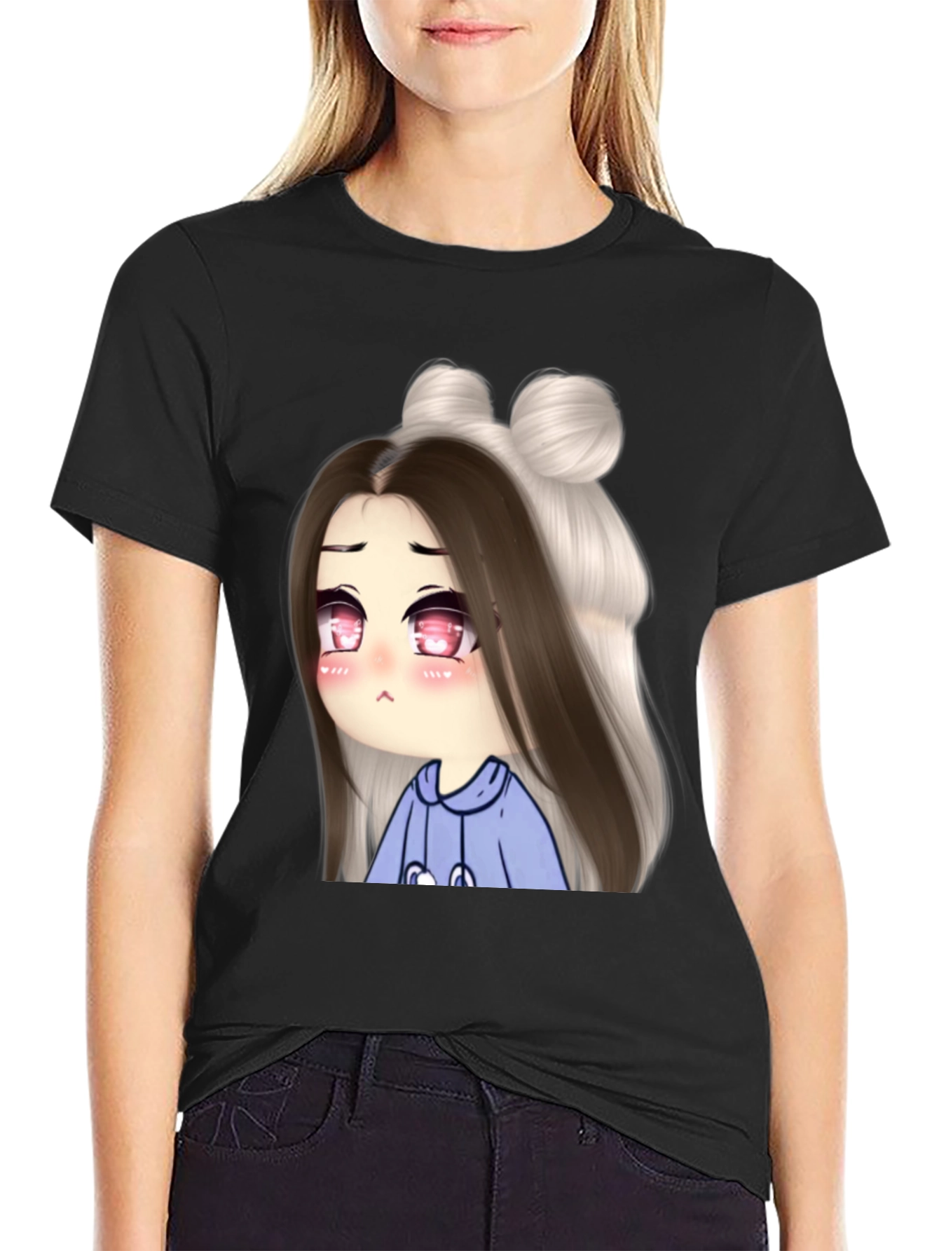 Black Anime Girl Graphic Tee - Unique Design view 2