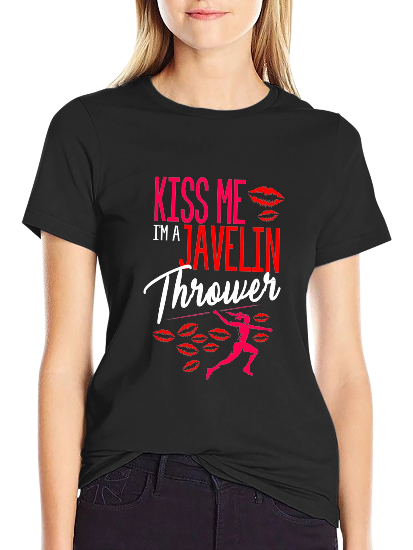 Black Kiss Me I'm A Javelin Thrower Black T-Shirt view 2