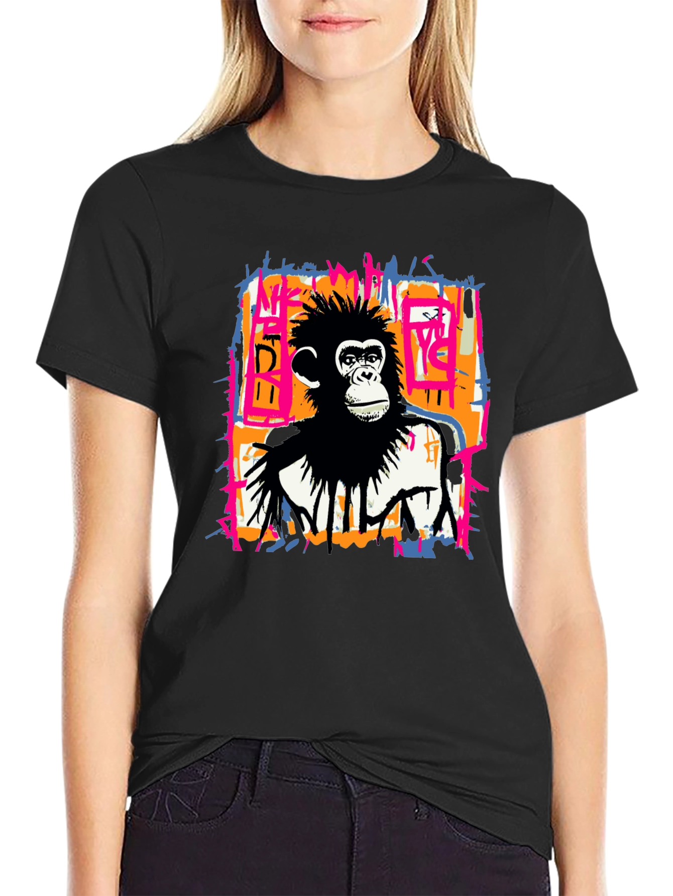 Black Abstract Monkey Graphic Tee - Black view 2