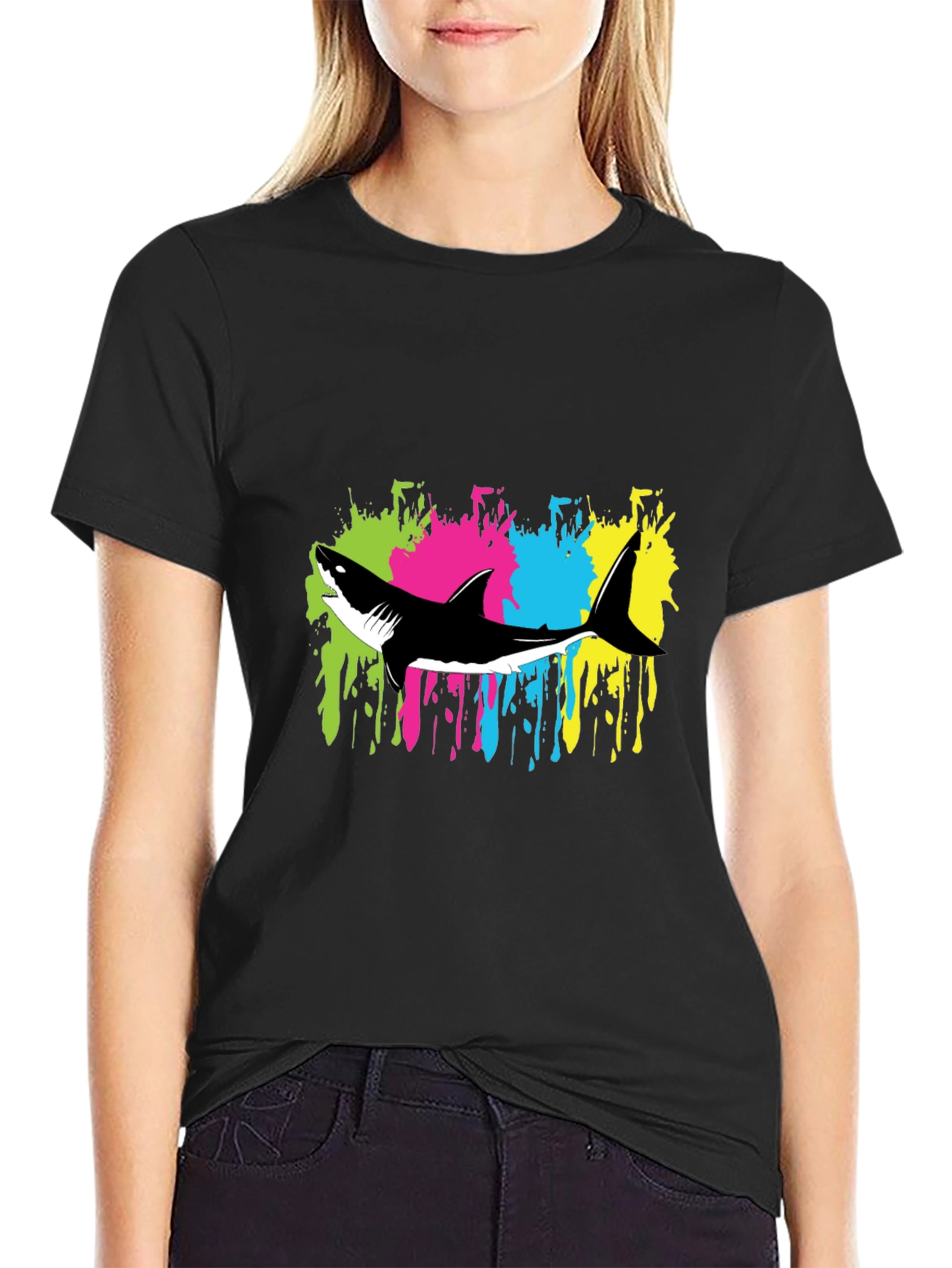 Black Shark Graphic T-Shirt - Bold Colorful Design view 2