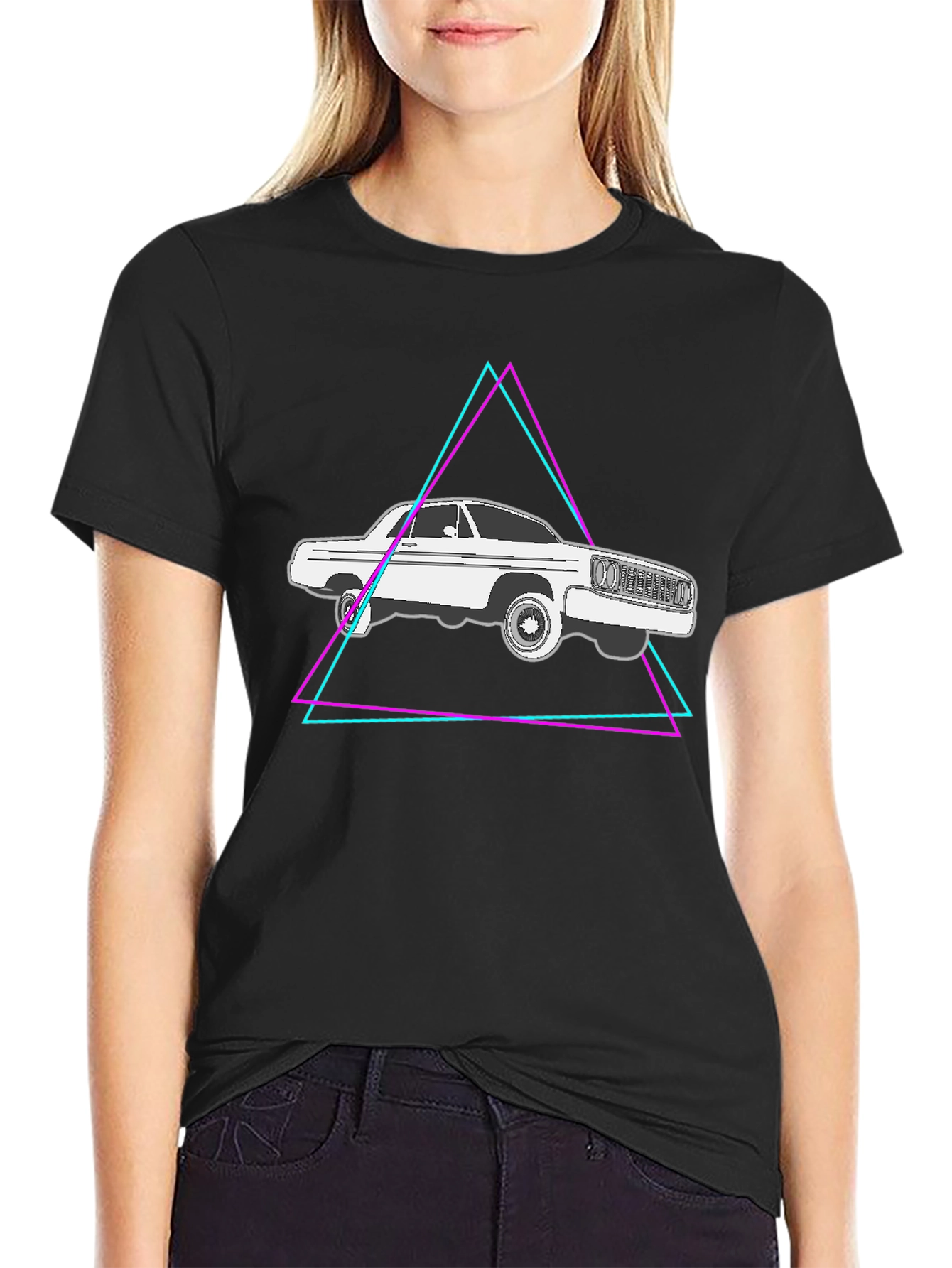 Black Retro Car Graphic Tee - Black Cotton Blend view 2