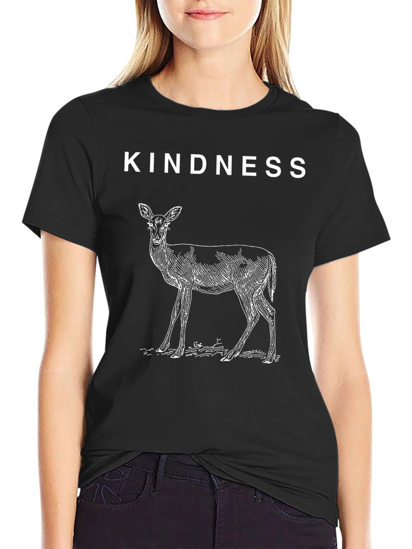 Black Kindness Deer Graphic T-Shirt view 2