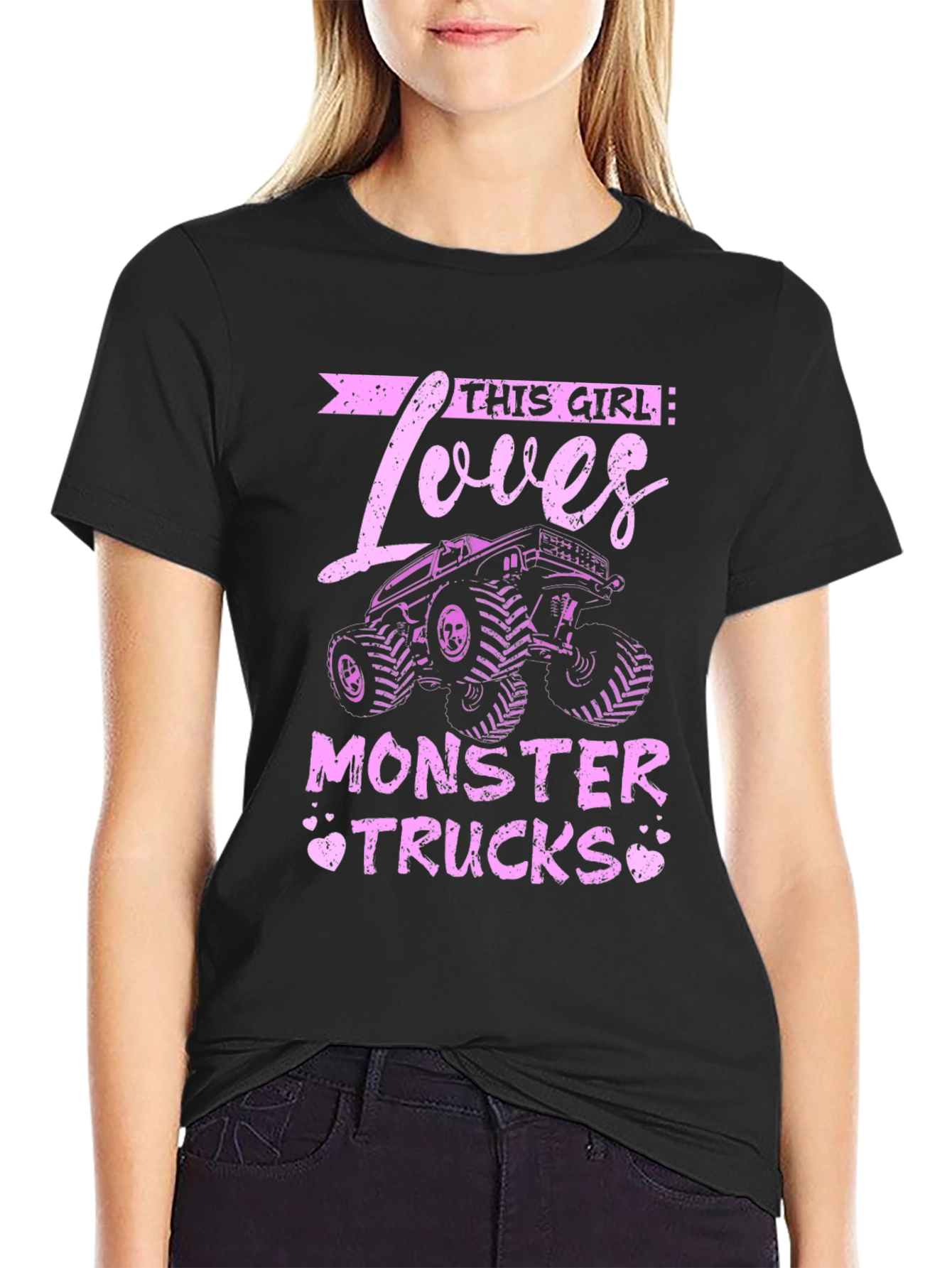 Black This Girl Loves Monster Trucks Black T-Shirt view 2