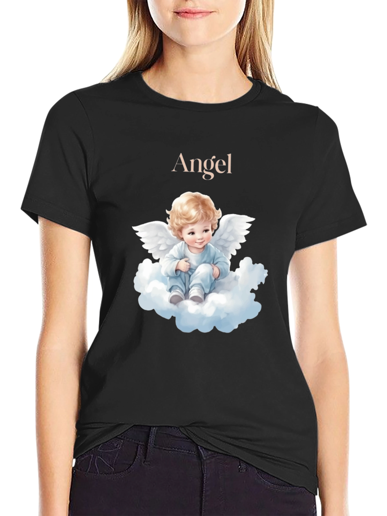 Black Angel Baby Graphic T-Shirt - Cute & Comfy Tee view 2