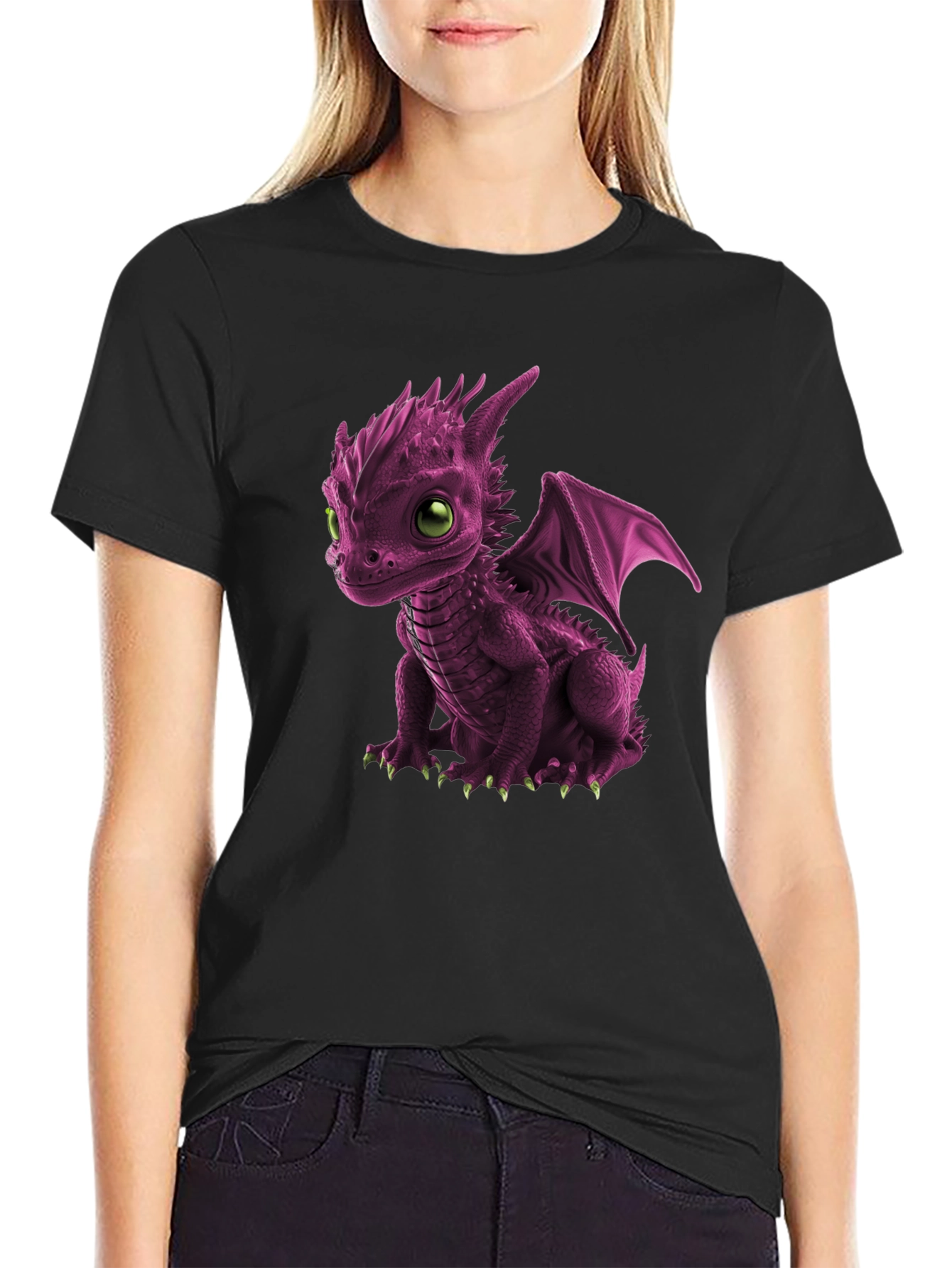 Black Cute Dragon Graphic Tee - Unique Design view 2