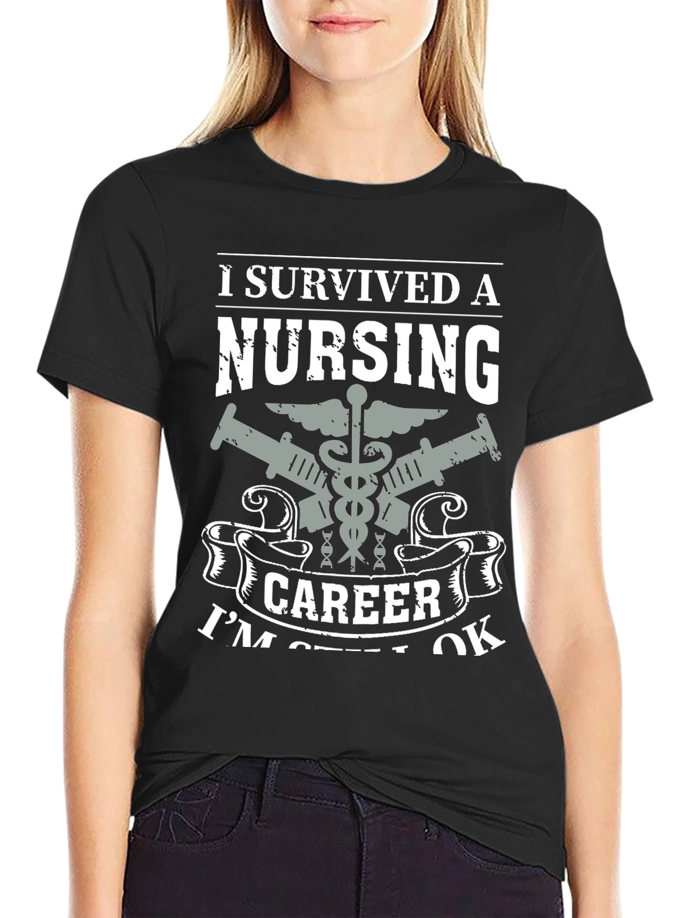 Black I Survived A Nursing Career Graphic T-Shirt view 2