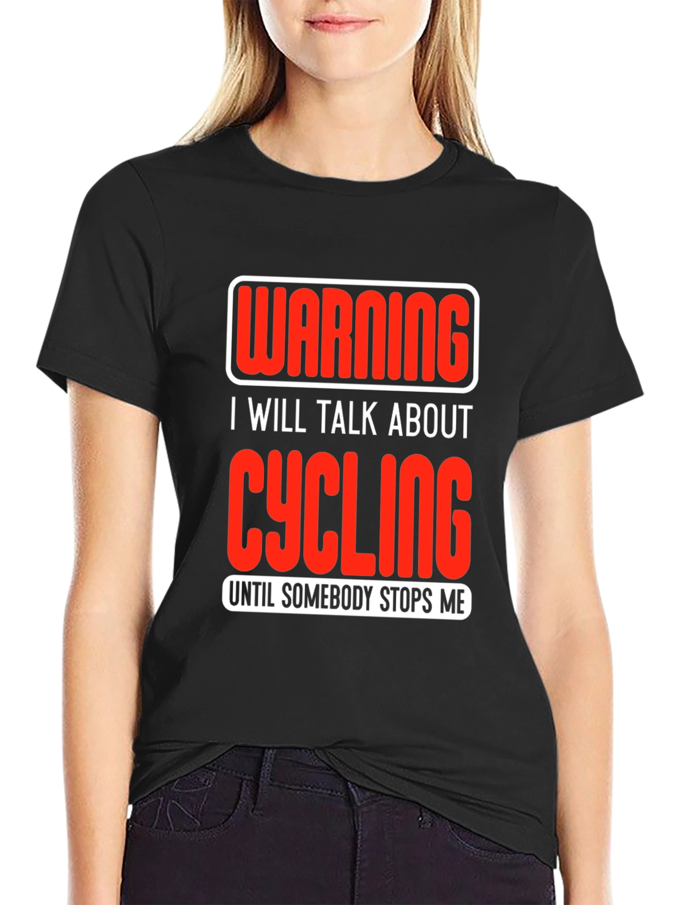 Black Cycling Enthusiast T-Shirt - Warning I Will Talk About Cycling view 2