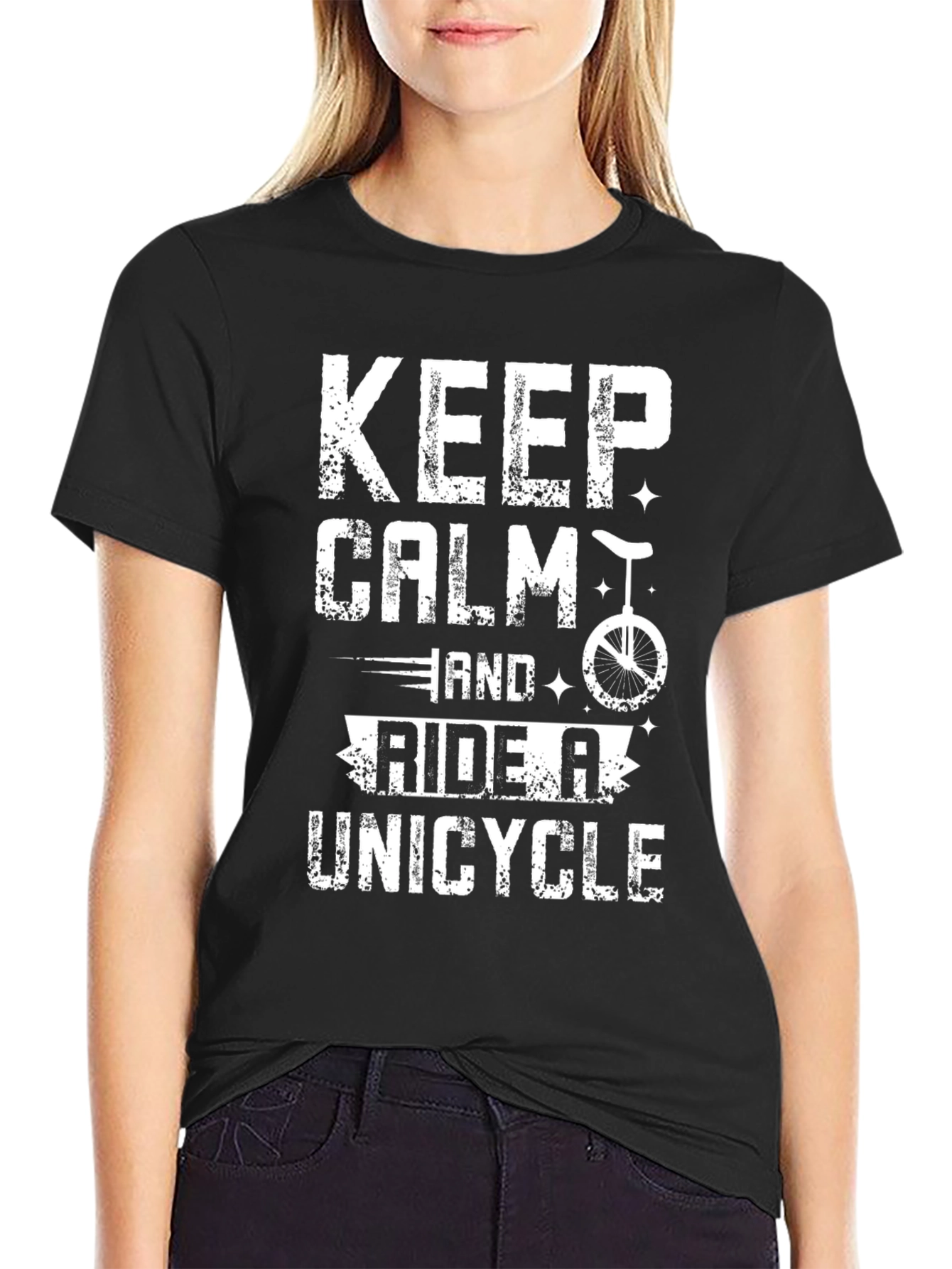 Black Keep Calm Ride a Unicycle Graphic Tee view 2