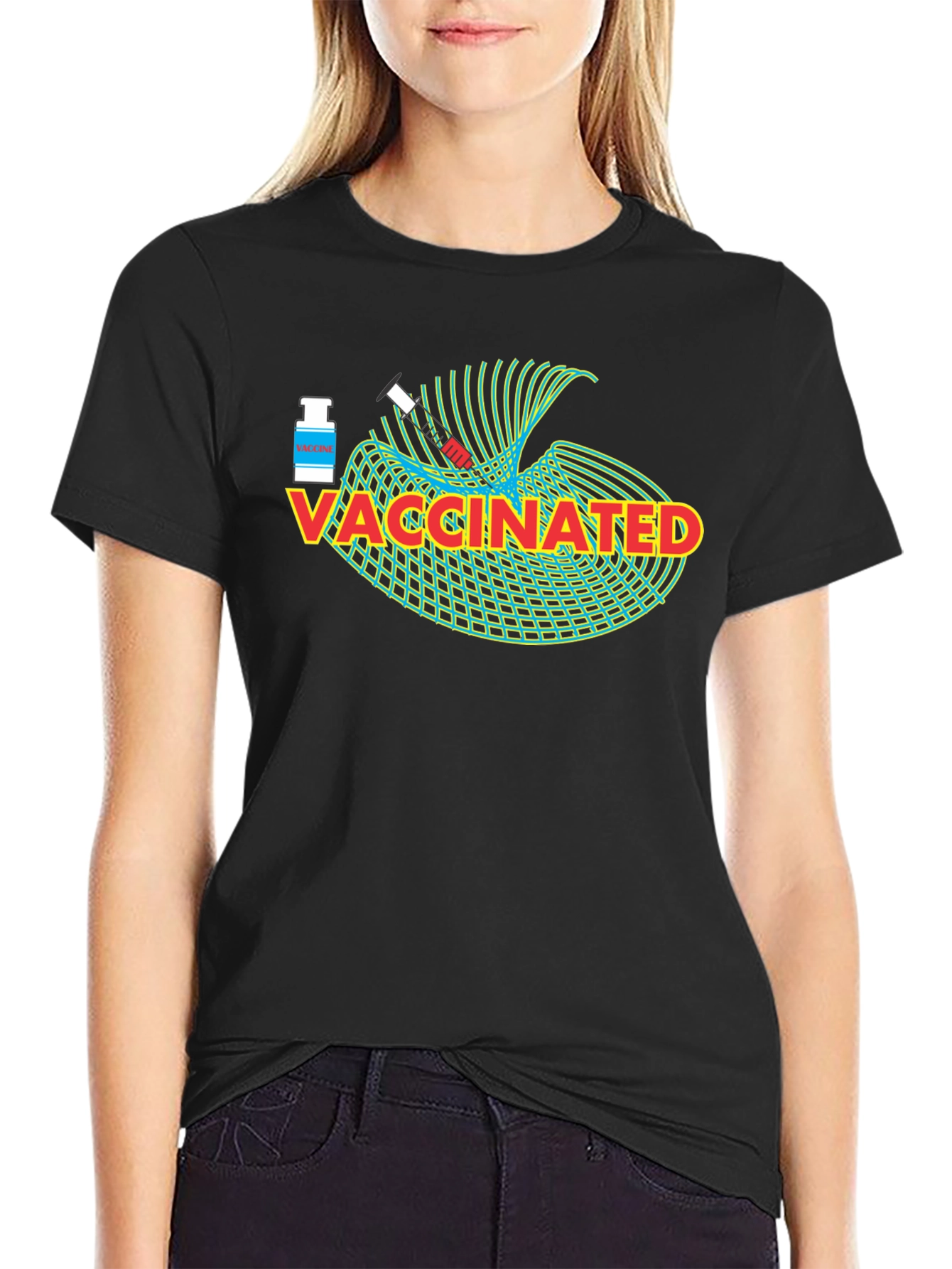 Black Vaccinated Graphic Tee - Novelty Design view 2