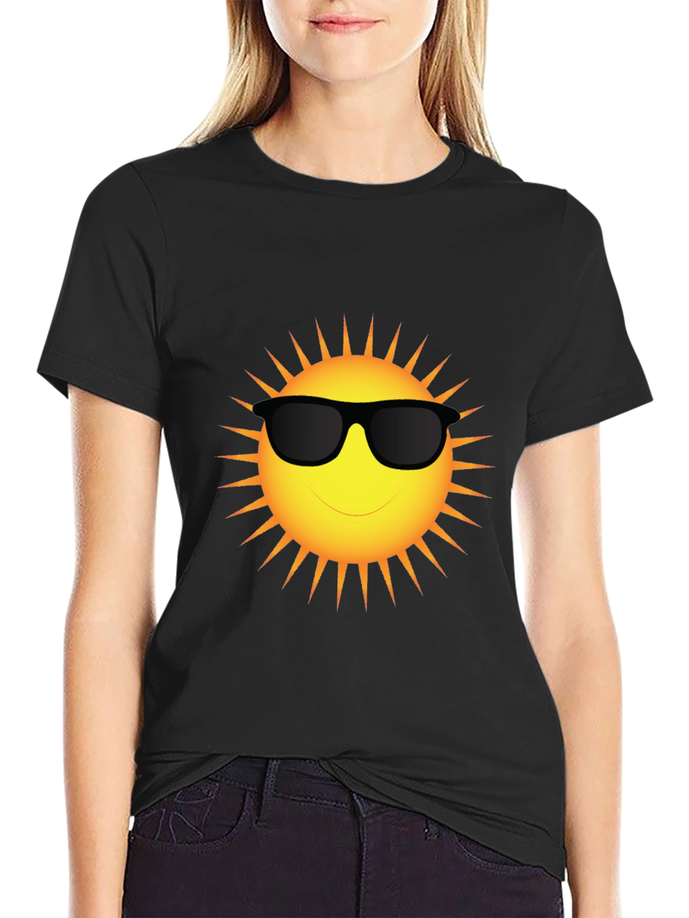 Black Cool Sun Graphic T-Shirt - Black Cotton Blend Tee view 2