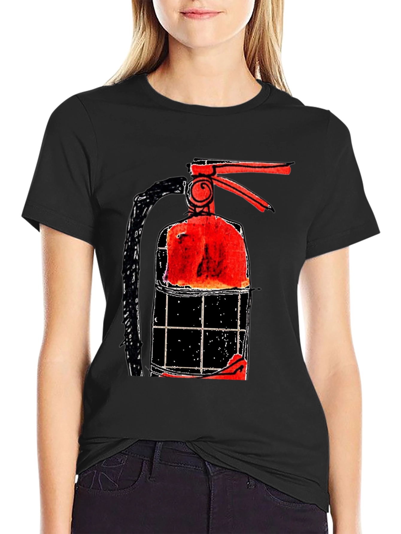 Black Fire Extinguisher Graphic Tee - Novelty Print view 2