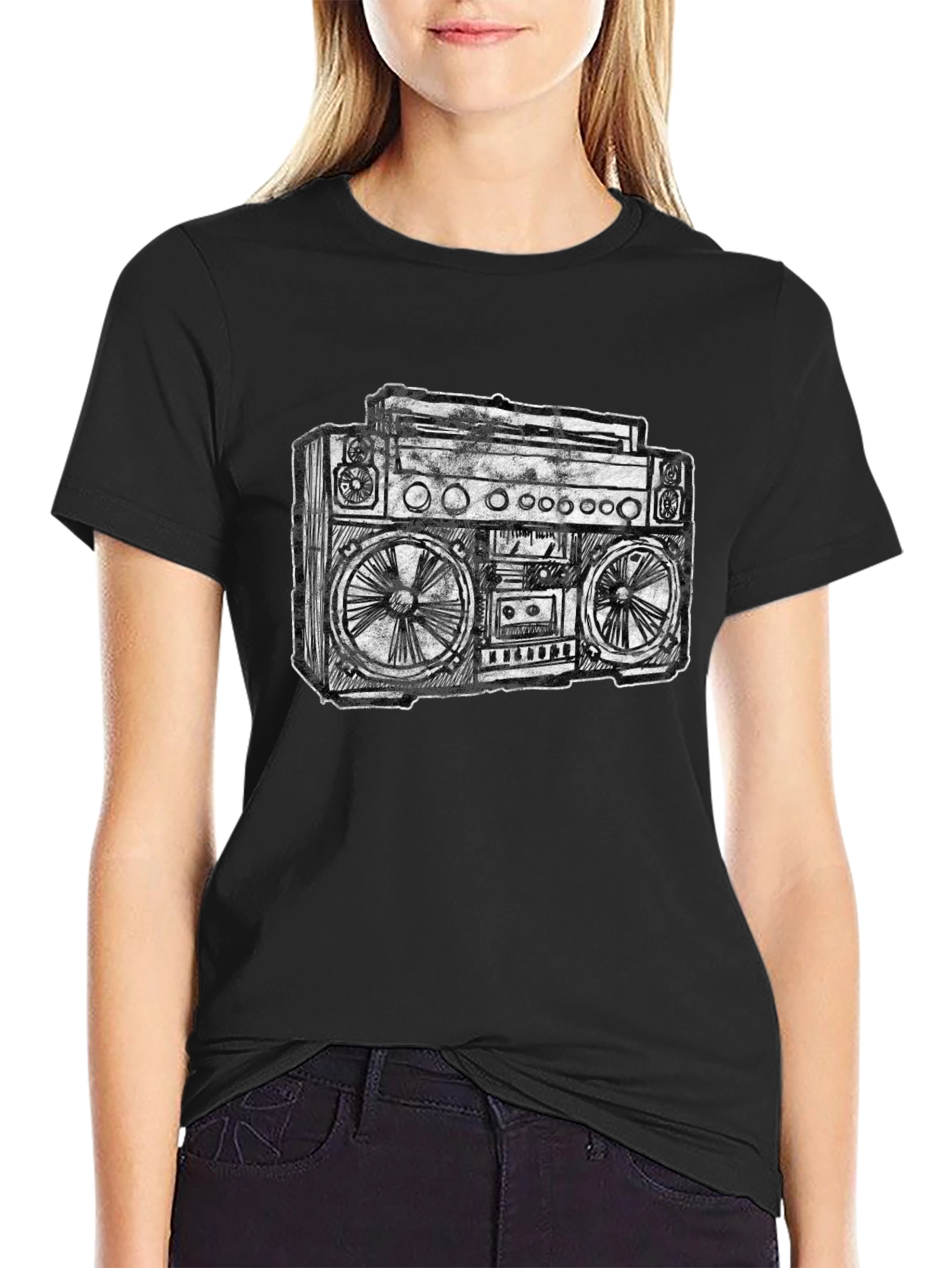 Black Retro Boombox Graphic T-Shirt - Black view 2