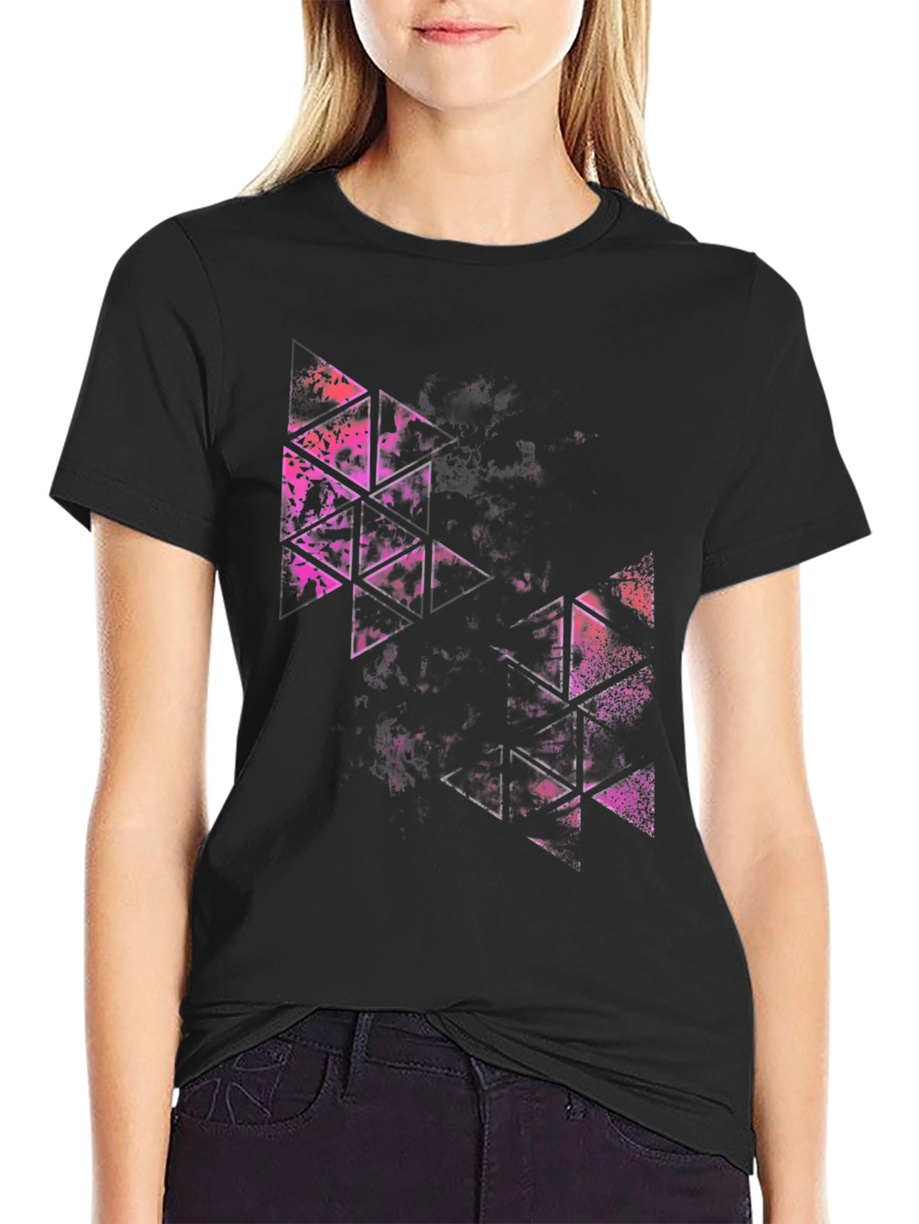 Black Abstract Triangle Graphic Tee - Modern Streetwear view 2