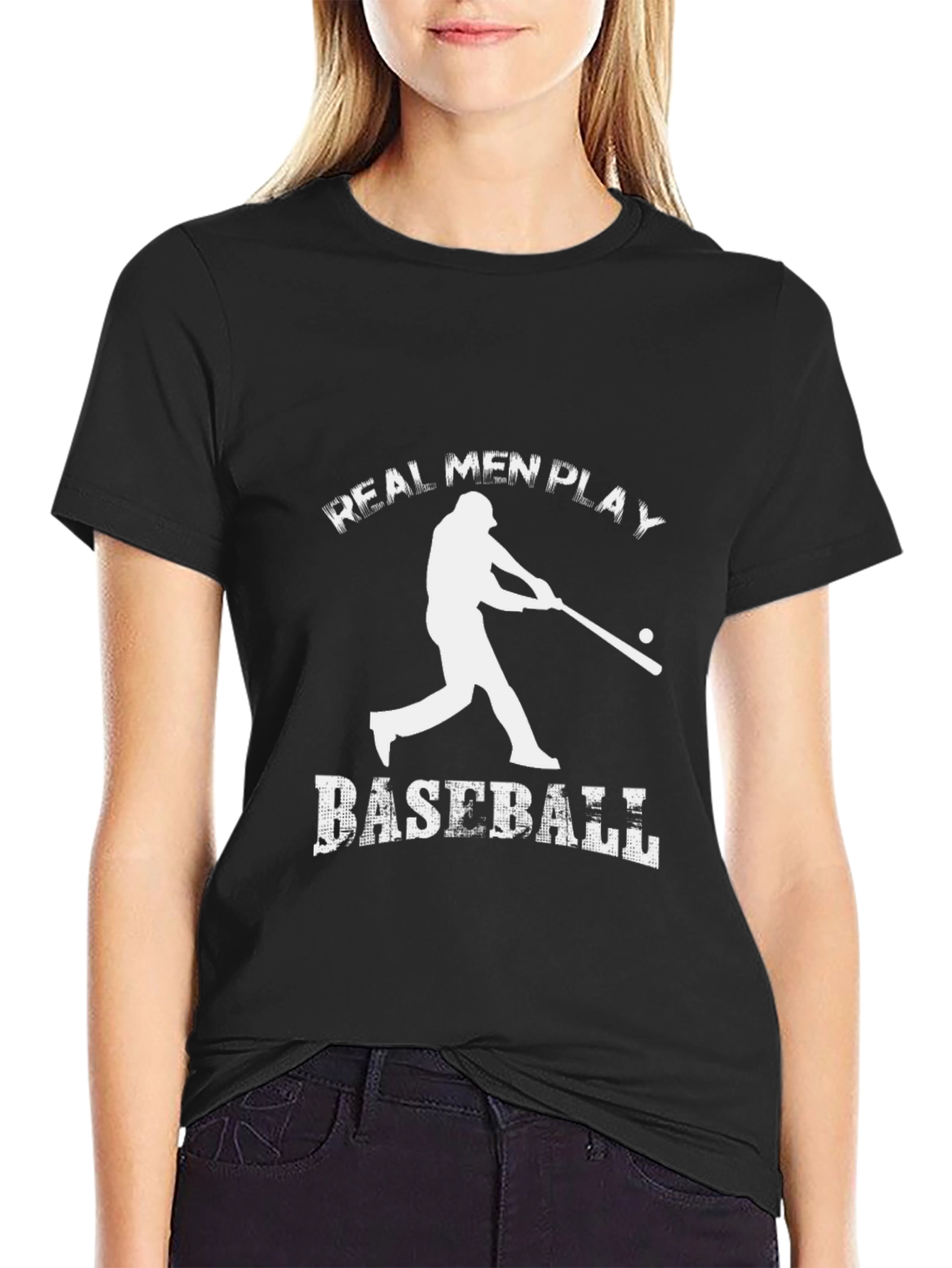 Black Real Men Play Baseball Graphic T-Shirt view 2