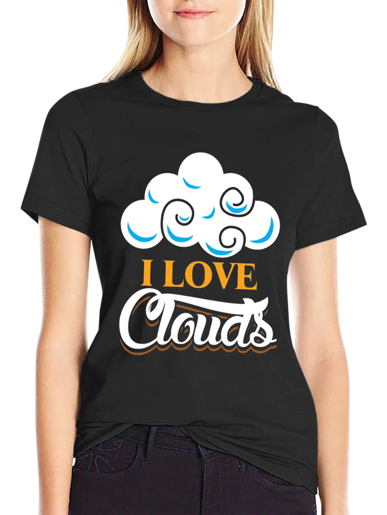 Black I Love Clouds Graphic T-Shirt - Black Cotton Blend view 2