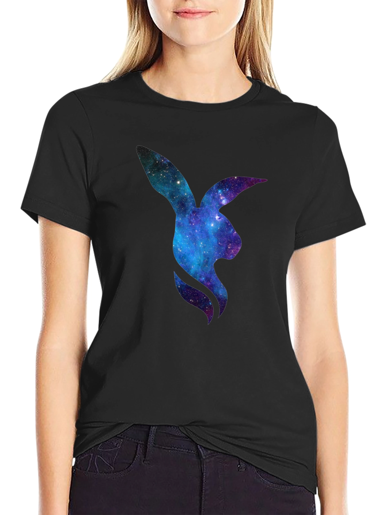 Black Galaxy Bunny Graphic T-Shirt view 2
