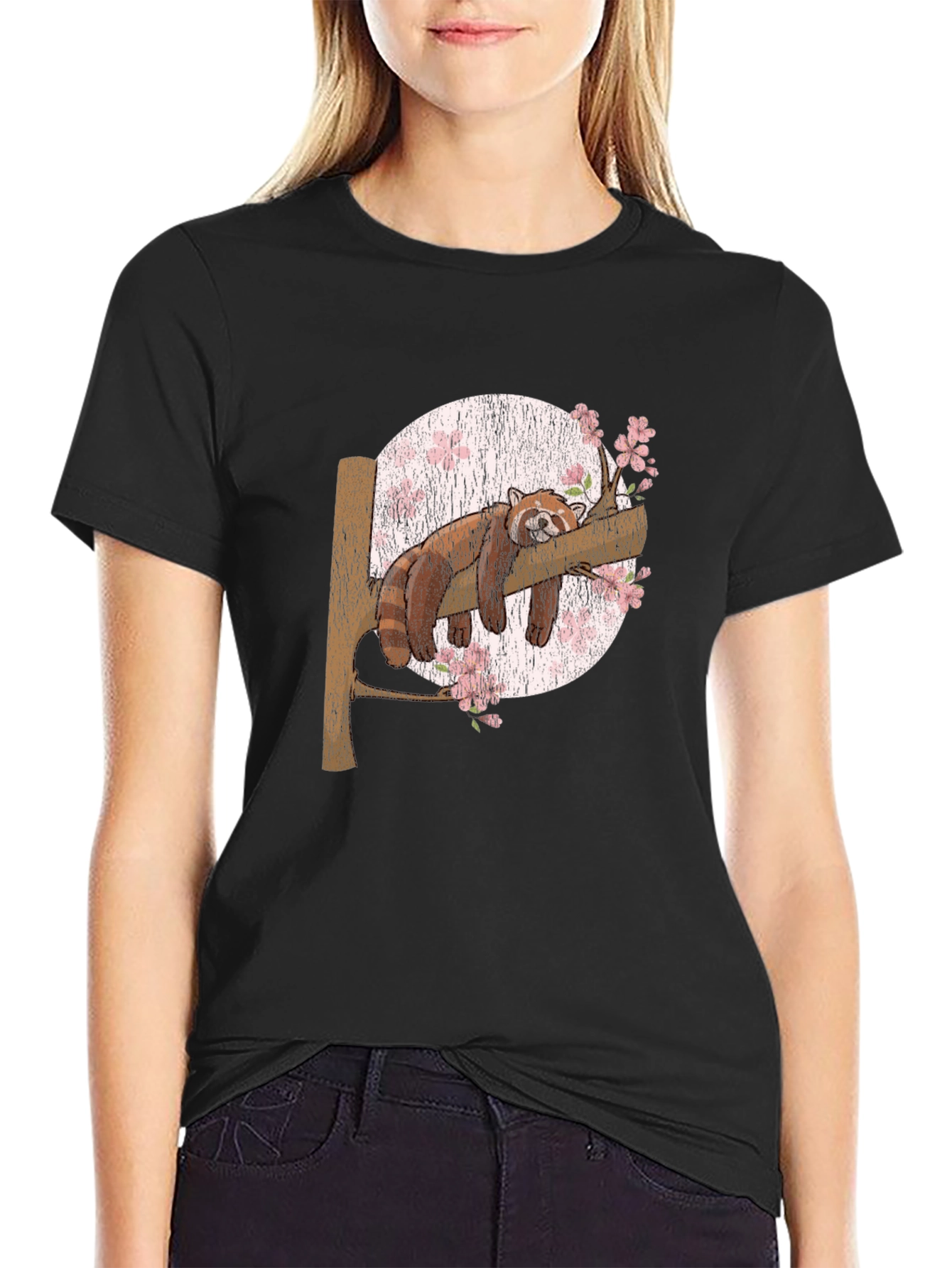 Black Red Panda Slumber T-Shirt: Unique Animal Graphic Tee view 2