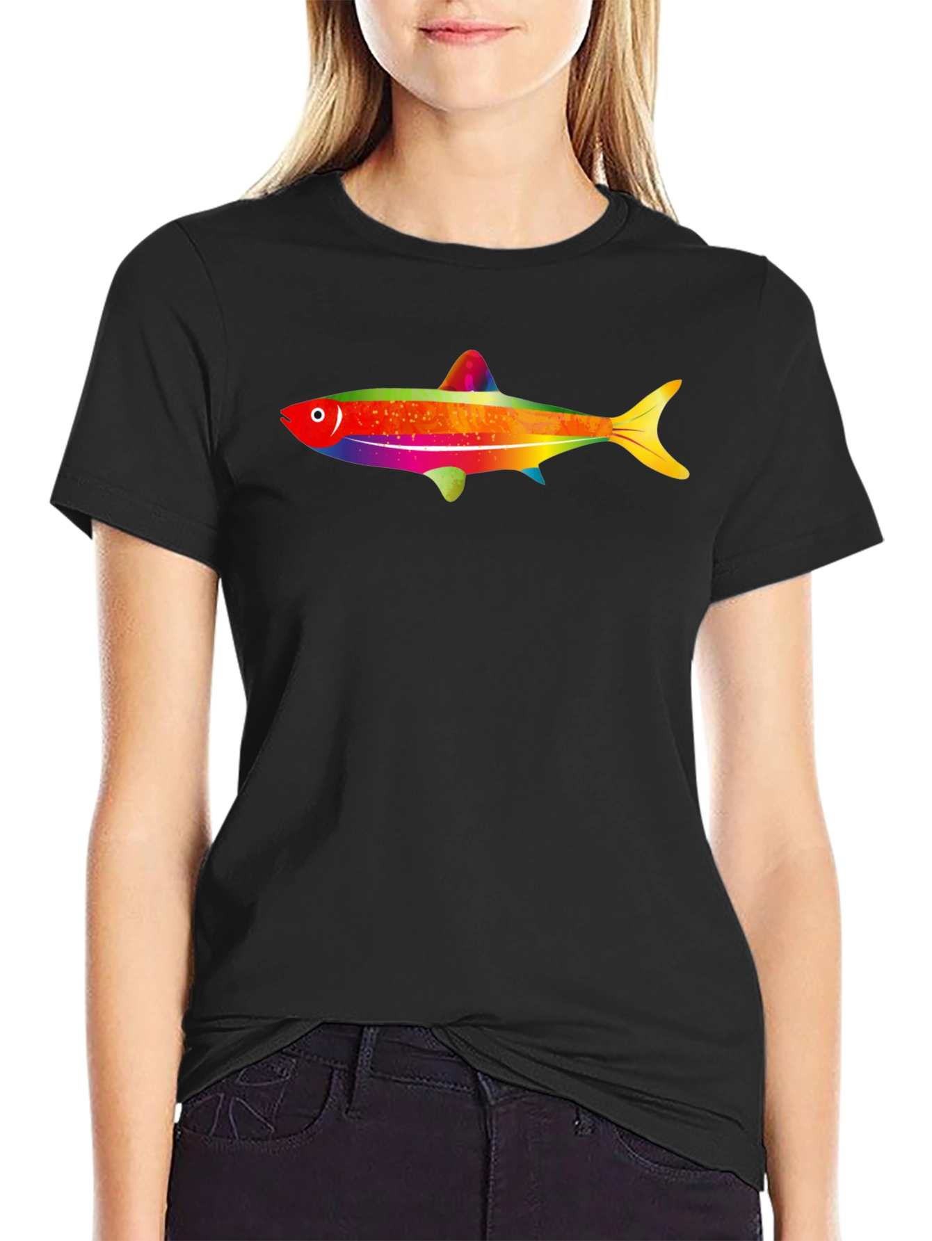 Black Rainbow Fish Graphic Tee - Men's Black T-Shirt view 2