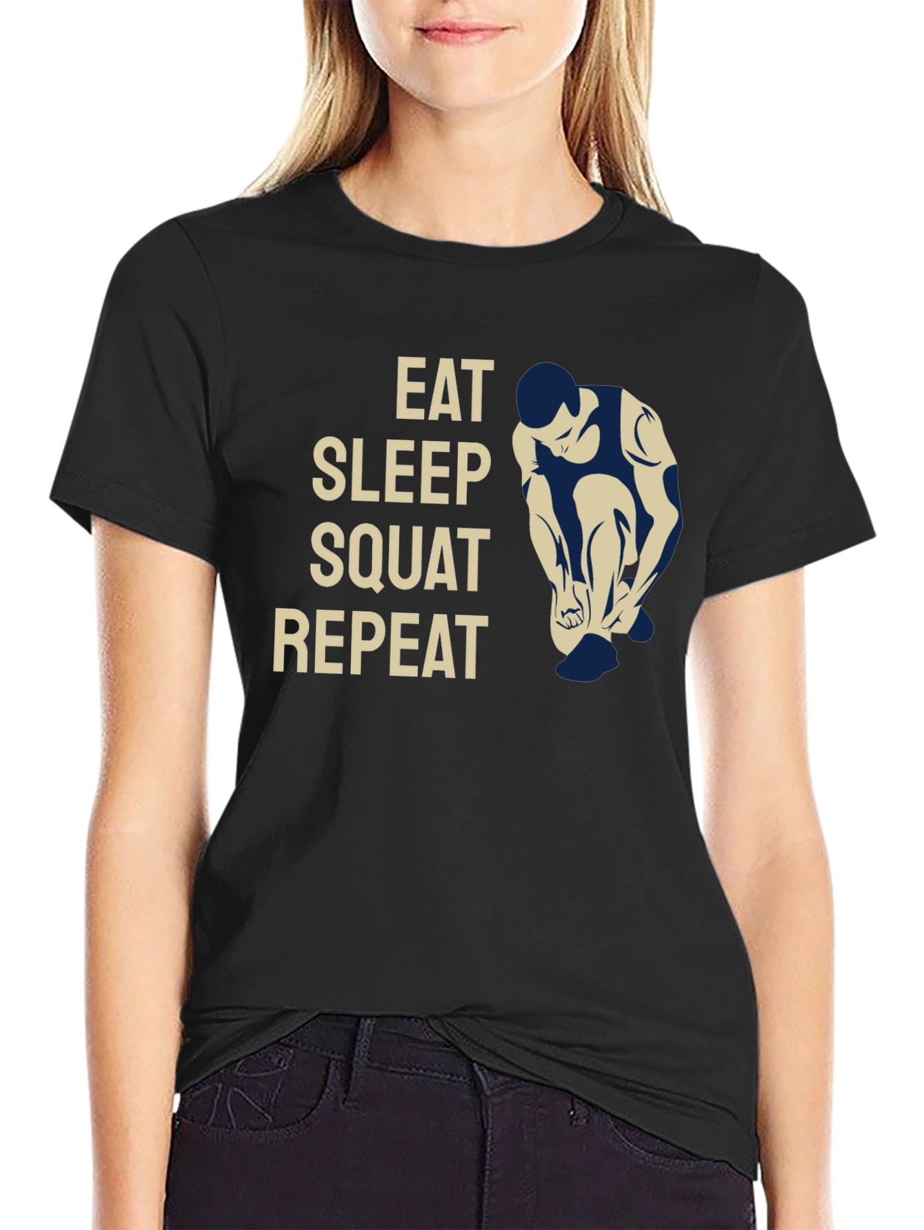 Black Eat Sleep Squat Repeat Gym Workout T-Shirt view 2